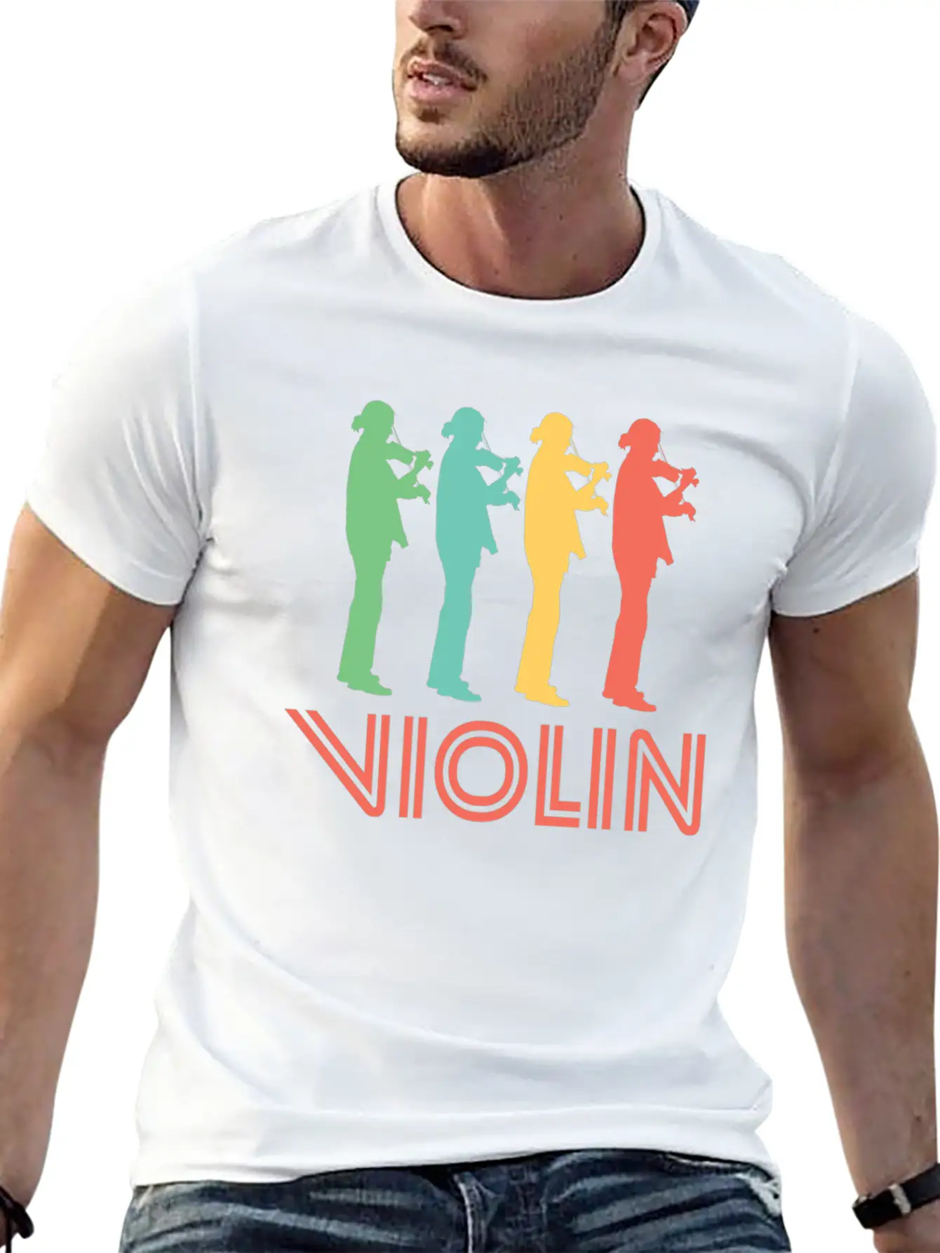 Retro Violin Pop Art Essential Cotton Tee For Daily Outfits – Unisex Style