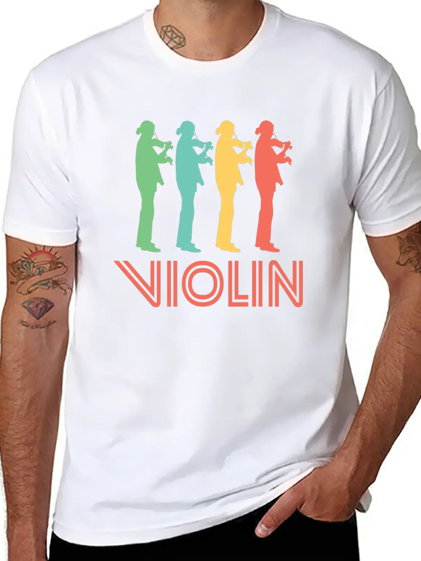 Retro Violin Pop Art Essential Cotton Tee For Daily Outfits – Unisex Style