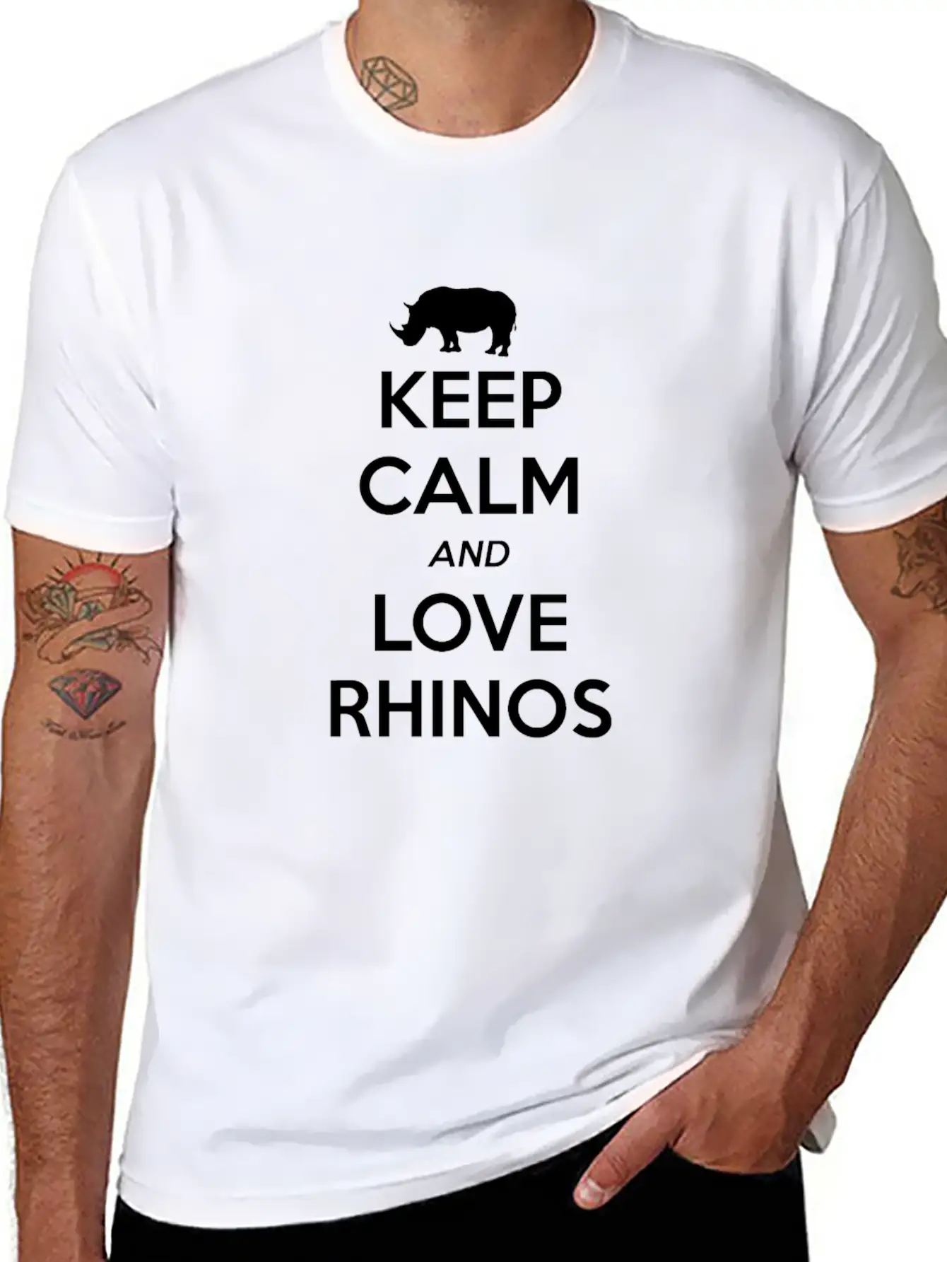 Rhino Keep Calm And Love Lightweight Cotton T-Shirt – Daily Comfort Graphic Shirt