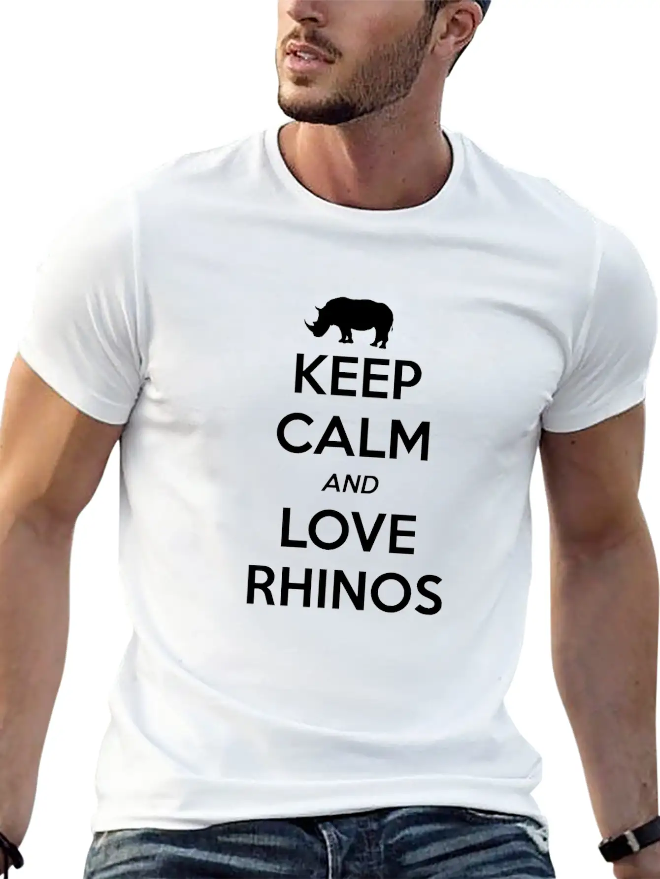 Rhino Keep Calm And Love Lightweight Cotton T-Shirt – Daily Comfort Graphic Shirt