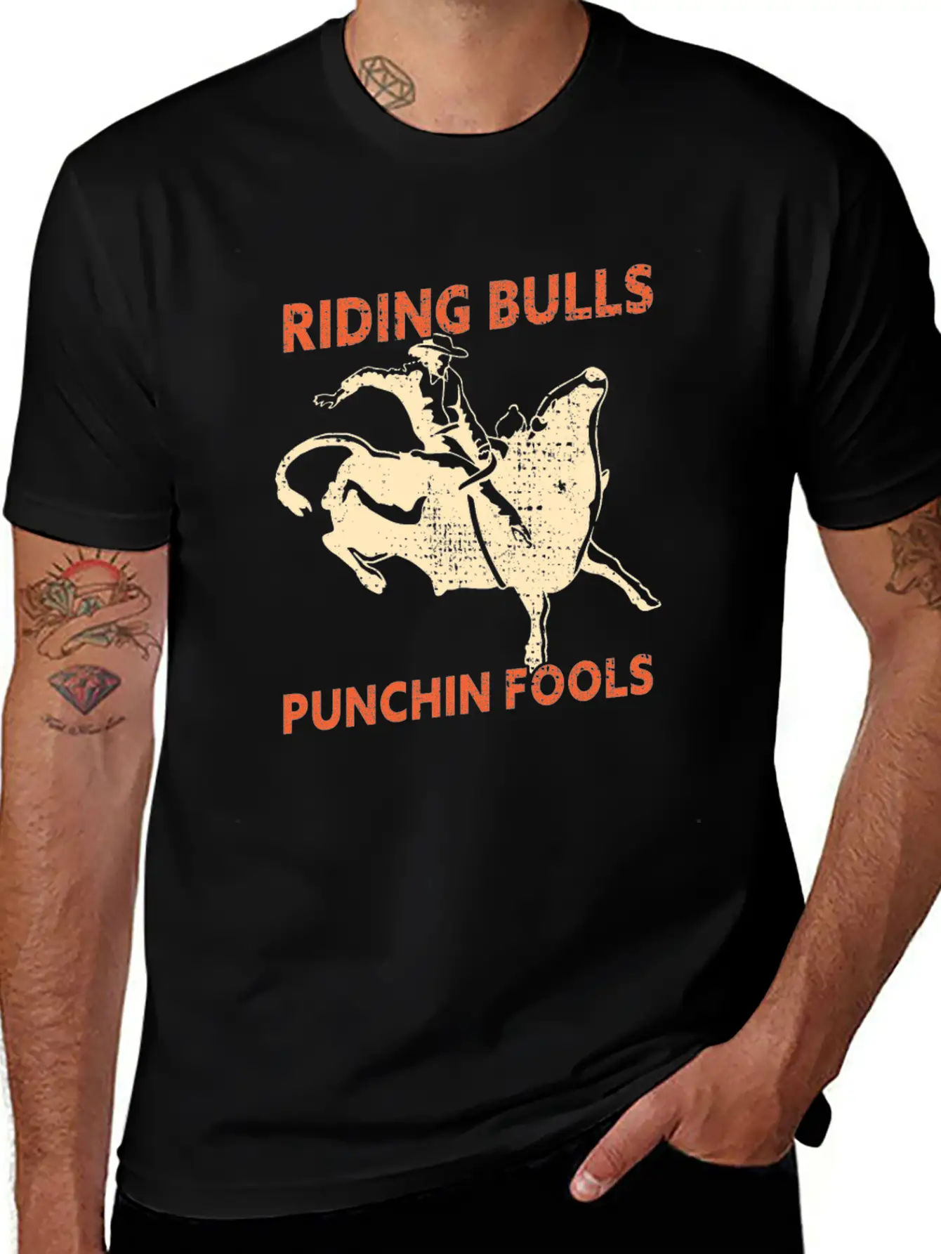Riding Bulls Punchin Fools Funny Bull Riding Lightweight Cotton T-Shirt – Daily Comfort Graphic Shirt