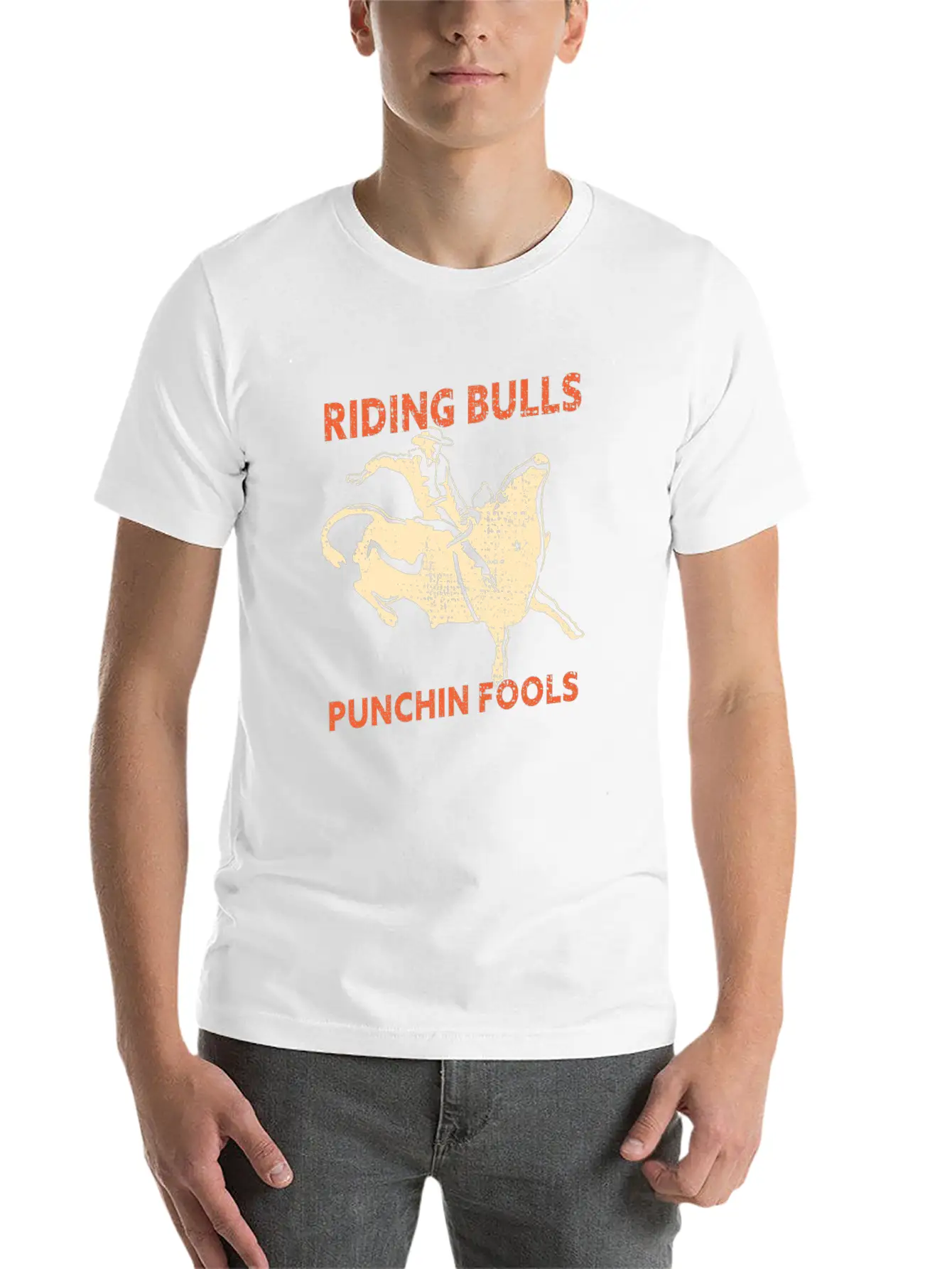 Riding Bulls Punchin Fools Funny Bull Riding Lightweight Cotton T-Shirt – Daily Comfort Graphic Shirt