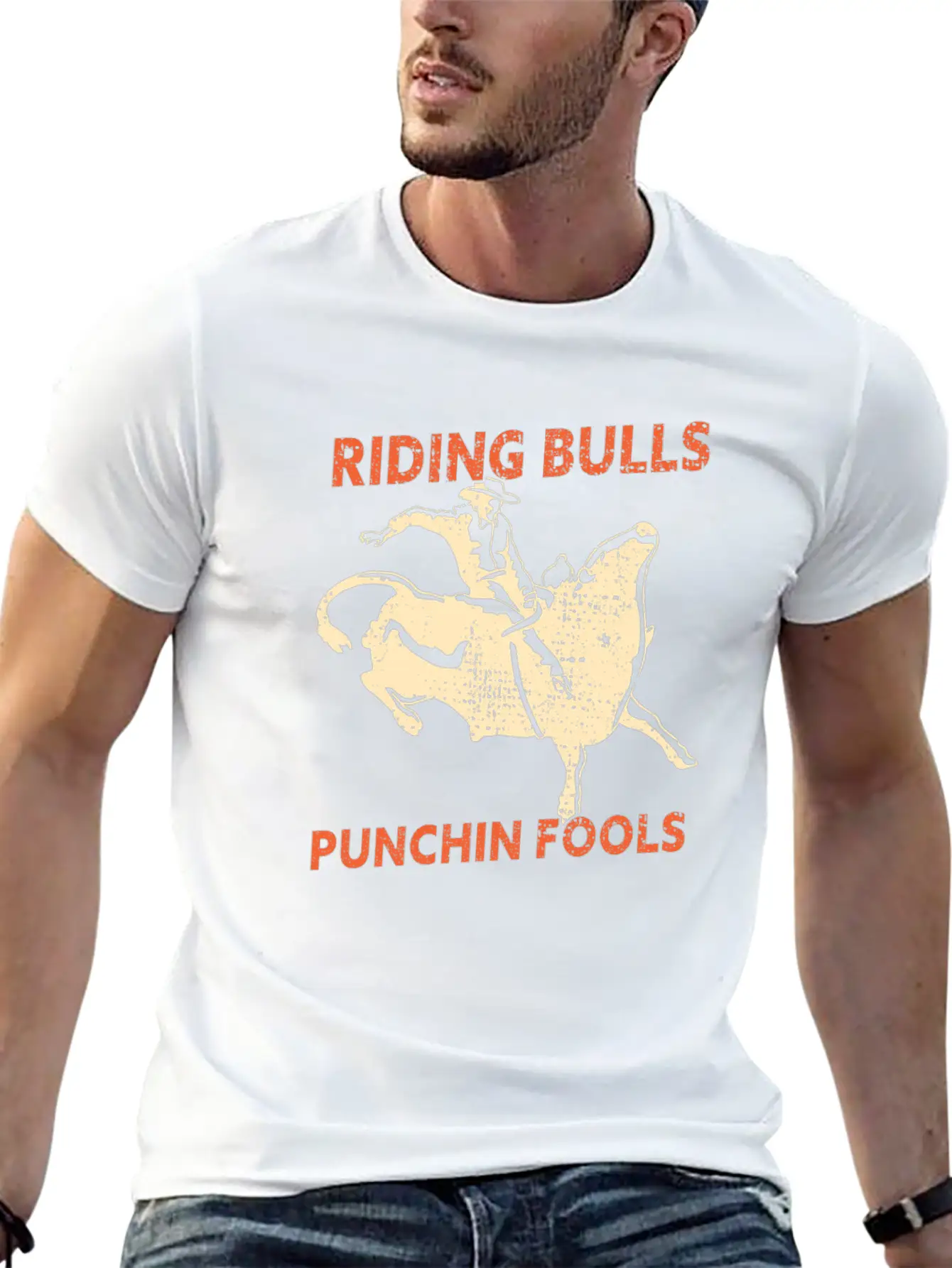 Riding Bulls Punchin Fools Funny Bull Riding Lightweight Cotton T-Shirt – Daily Comfort Graphic Shirt