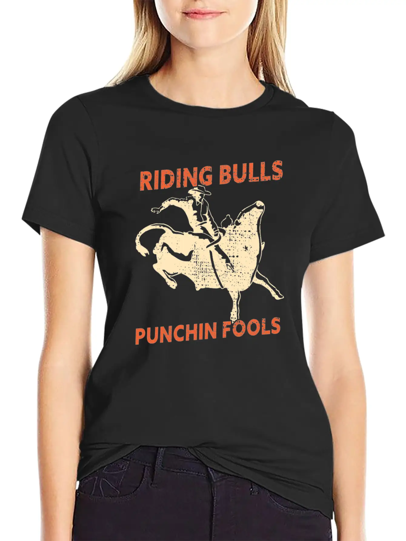 Riding Bulls Punchin Fools Funny Bull Riding Lightweight Cotton T-Shirt – Daily Comfort Graphic Shirt