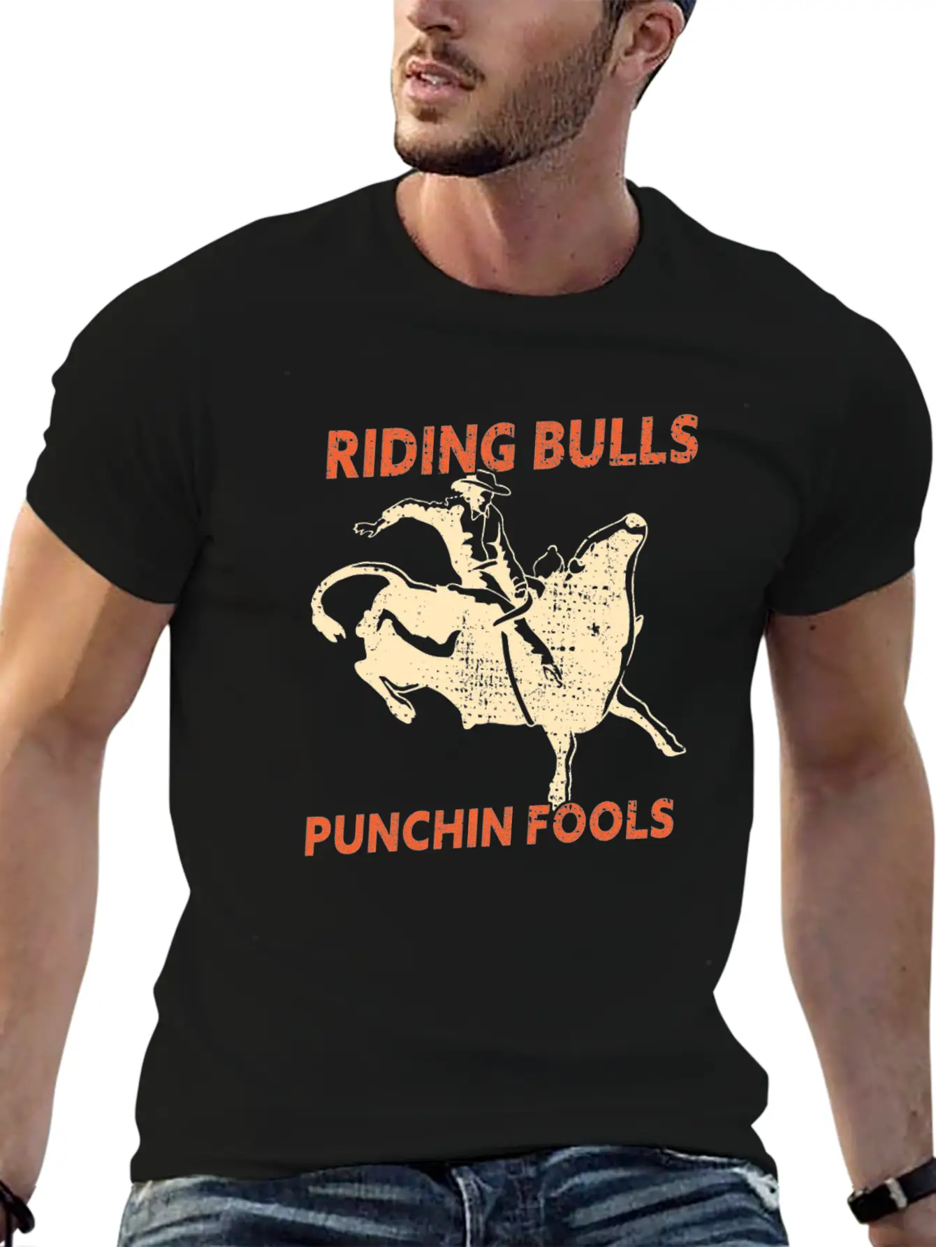 Riding Bulls Punchin Fools Funny Bull Riding Lightweight Cotton T-Shirt – Daily Comfort Graphic Shirt