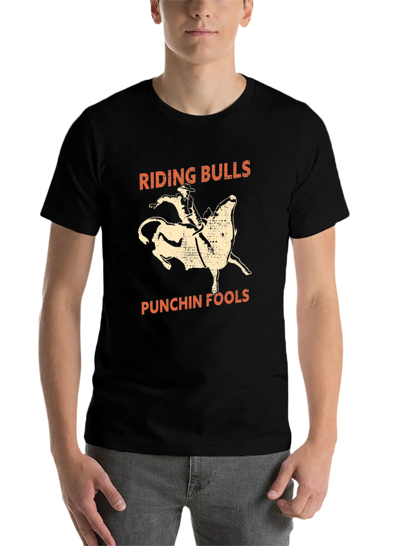 Riding Bulls Punchin Fools Funny Bull Riding Lightweight Cotton T-Shirt – Daily Comfort Graphic Shirt