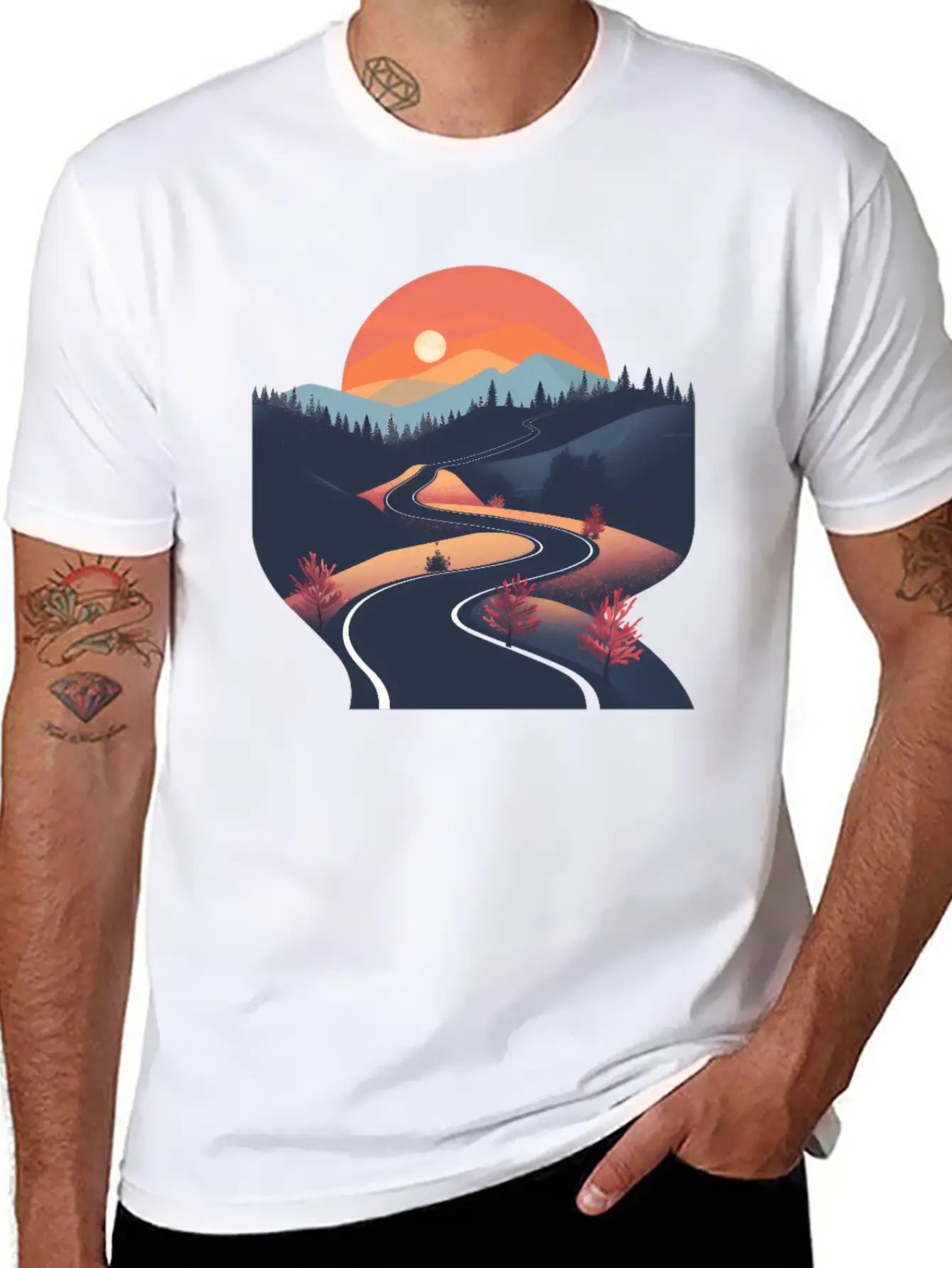 Road In The Forest Lightweight Cotton T-Shirt – Daily Comfort Graphic Shirt