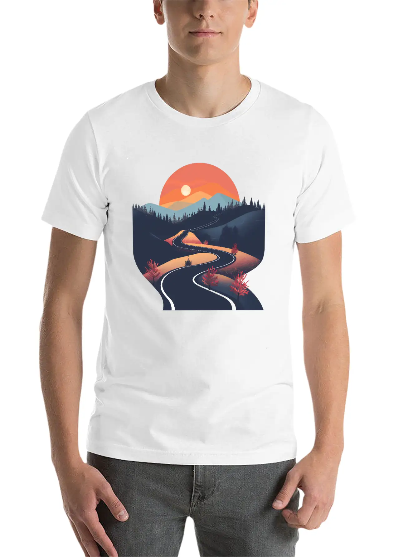 Road In The Forest Lightweight Cotton T-Shirt – Daily Comfort Graphic Shirt