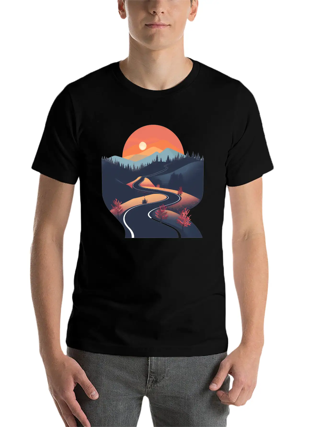 Road In The Forest Lightweight Cotton T-Shirt – Daily Comfort Graphic Shirt