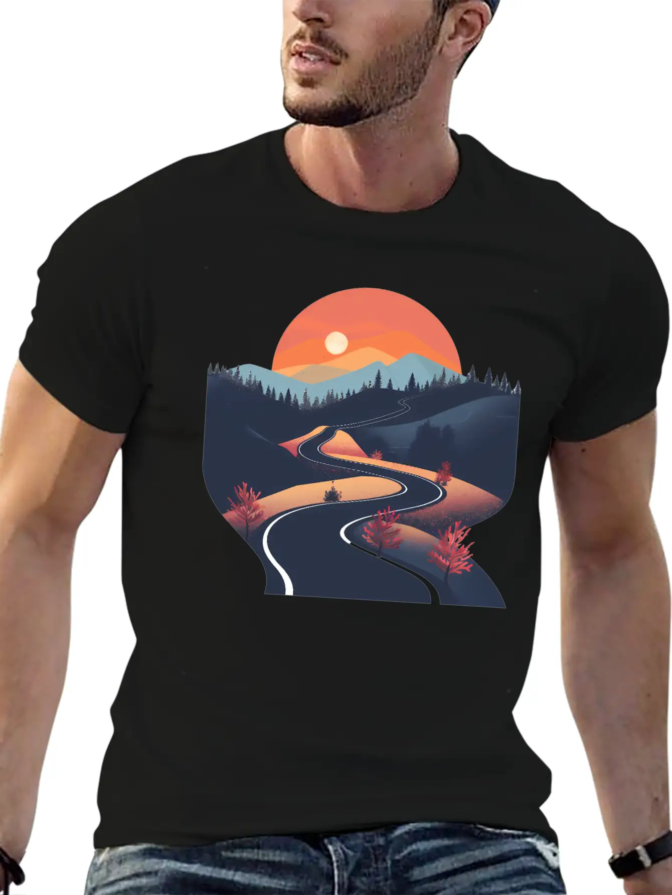 Road In The Forest Lightweight Cotton T-Shirt – Daily Comfort Graphic Shirt