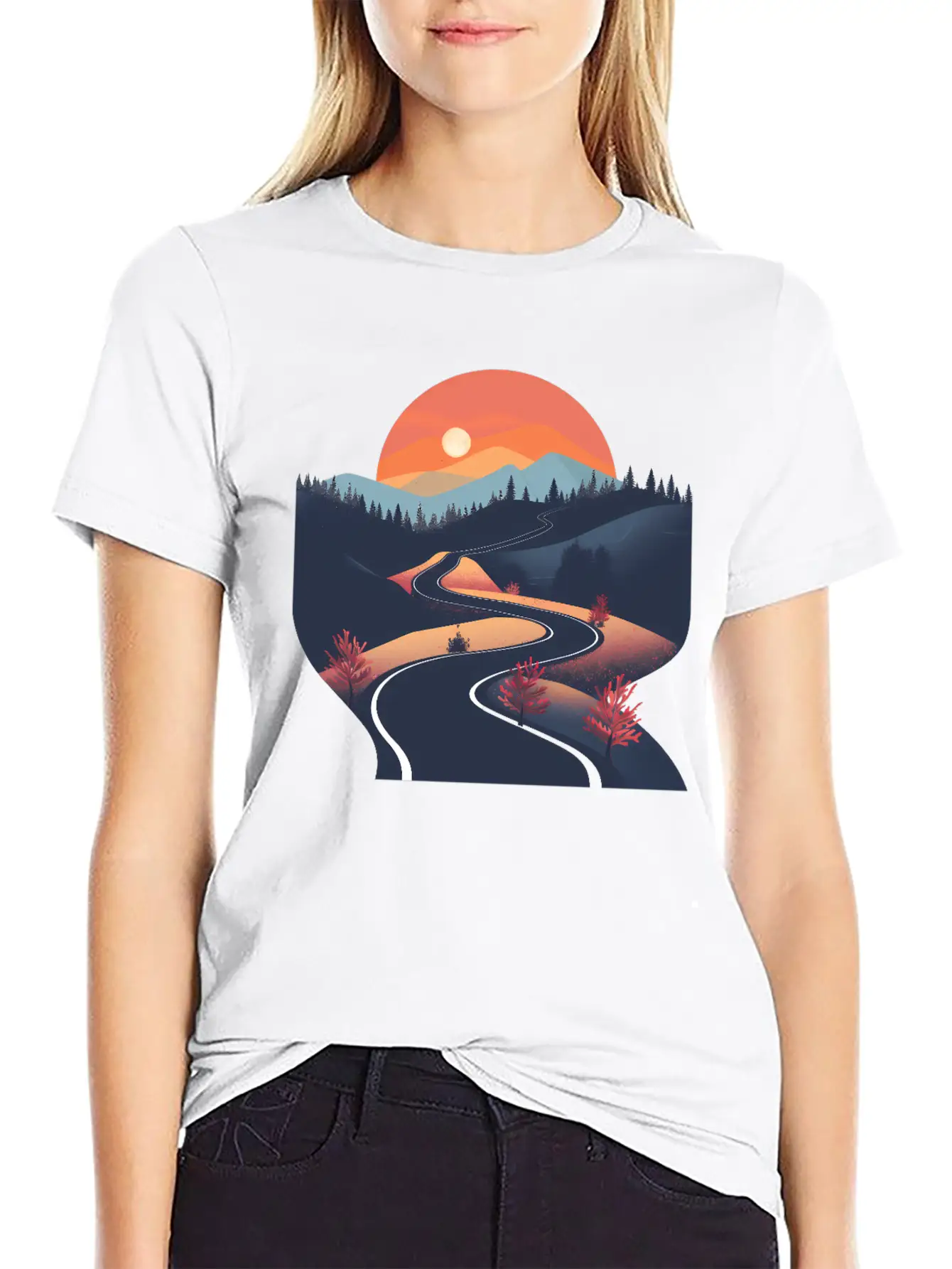 Road In The Forest Lightweight Cotton T-Shirt – Daily Comfort Graphic Shirt