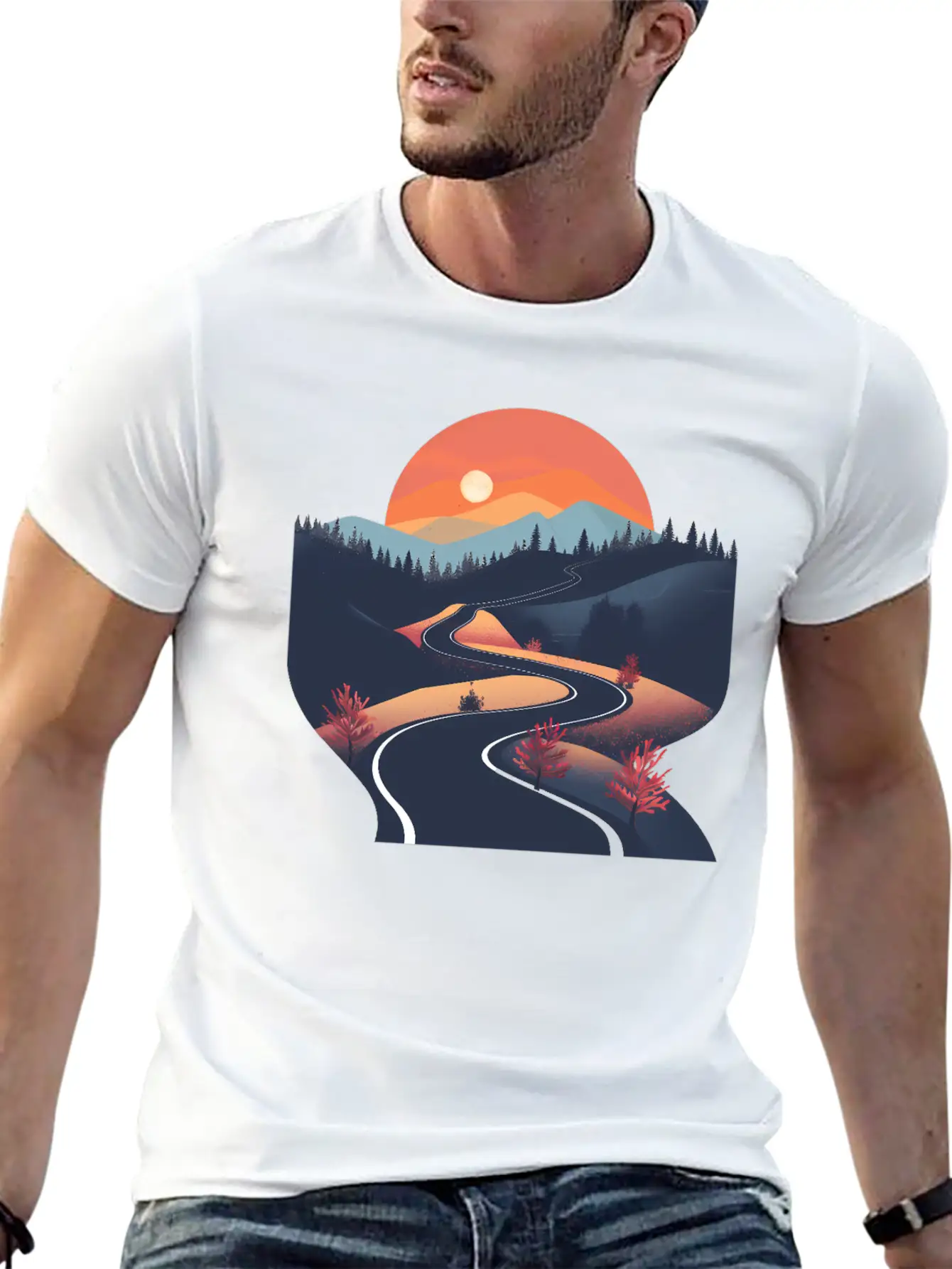 Road In The Forest Lightweight Cotton T-Shirt – Daily Comfort Graphic Shirt