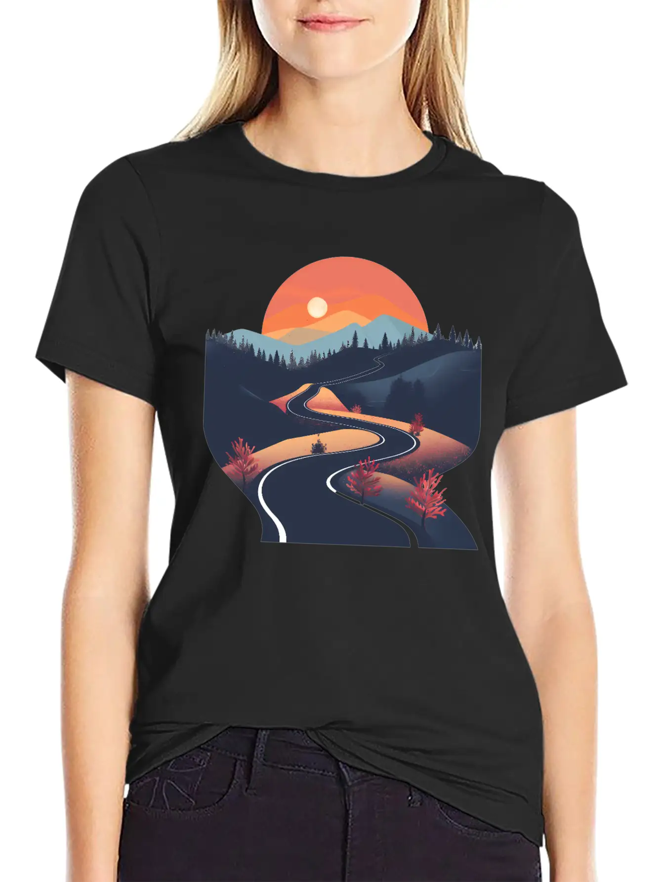 Road In The Forest Lightweight Cotton T-Shirt – Daily Comfort Graphic Shirt