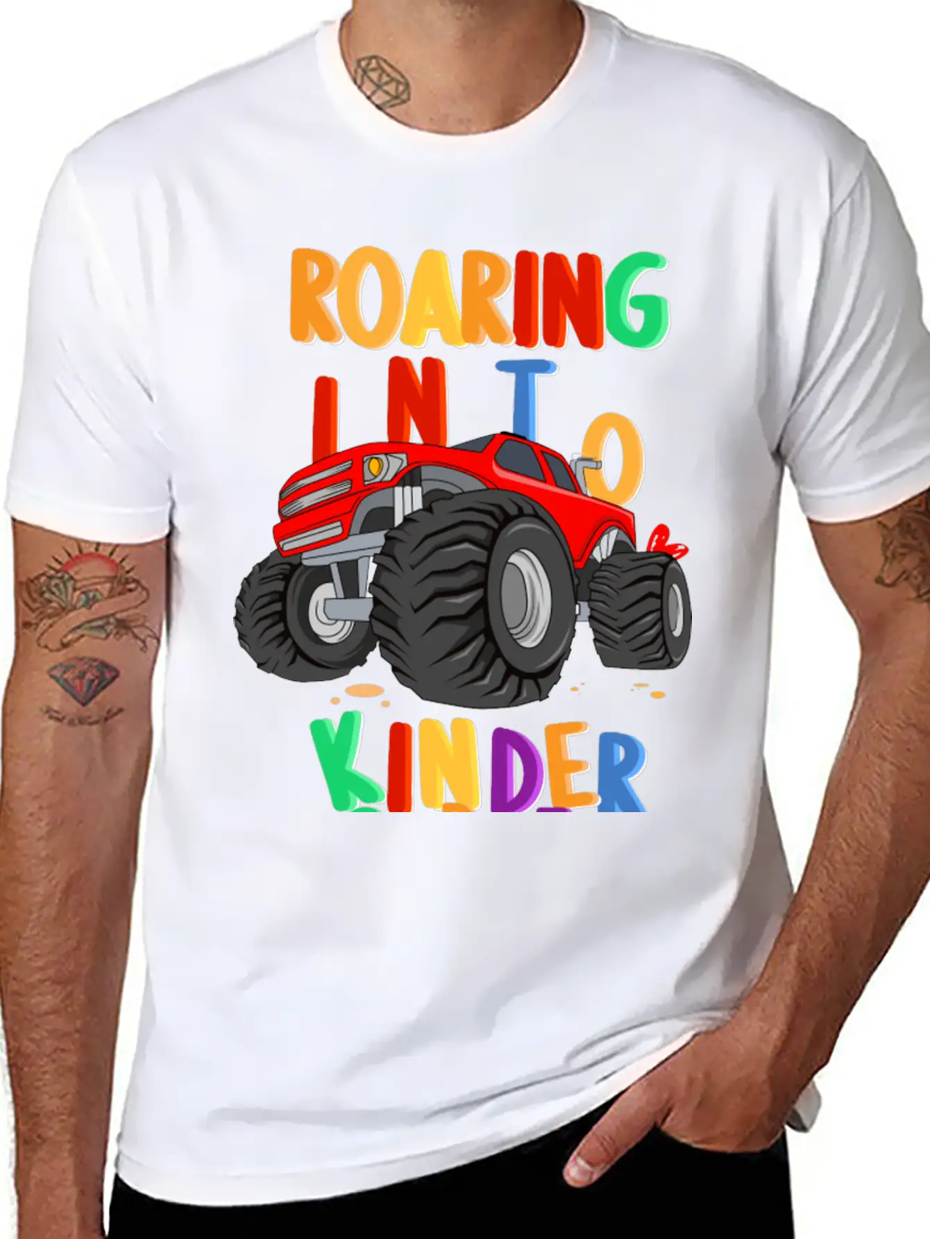 Roaring Into Kindergarten Monster Truck Back To Modern Fit Casual T-Shirt – Clean And Versatile Design
