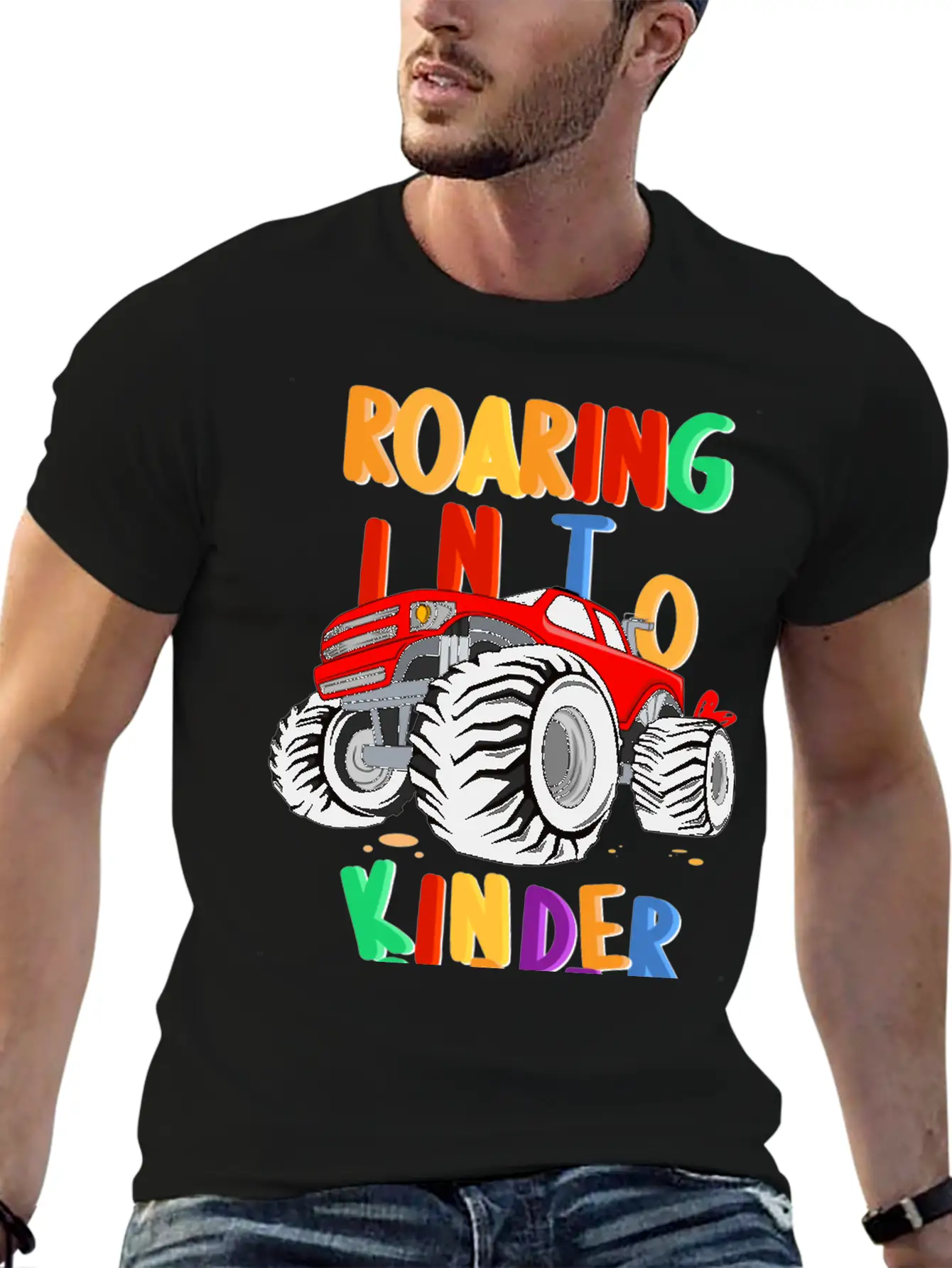 Roaring Into Kindergarten Monster Truck Back To Modern Fit Casual T-Shirt – Clean And Versatile Design