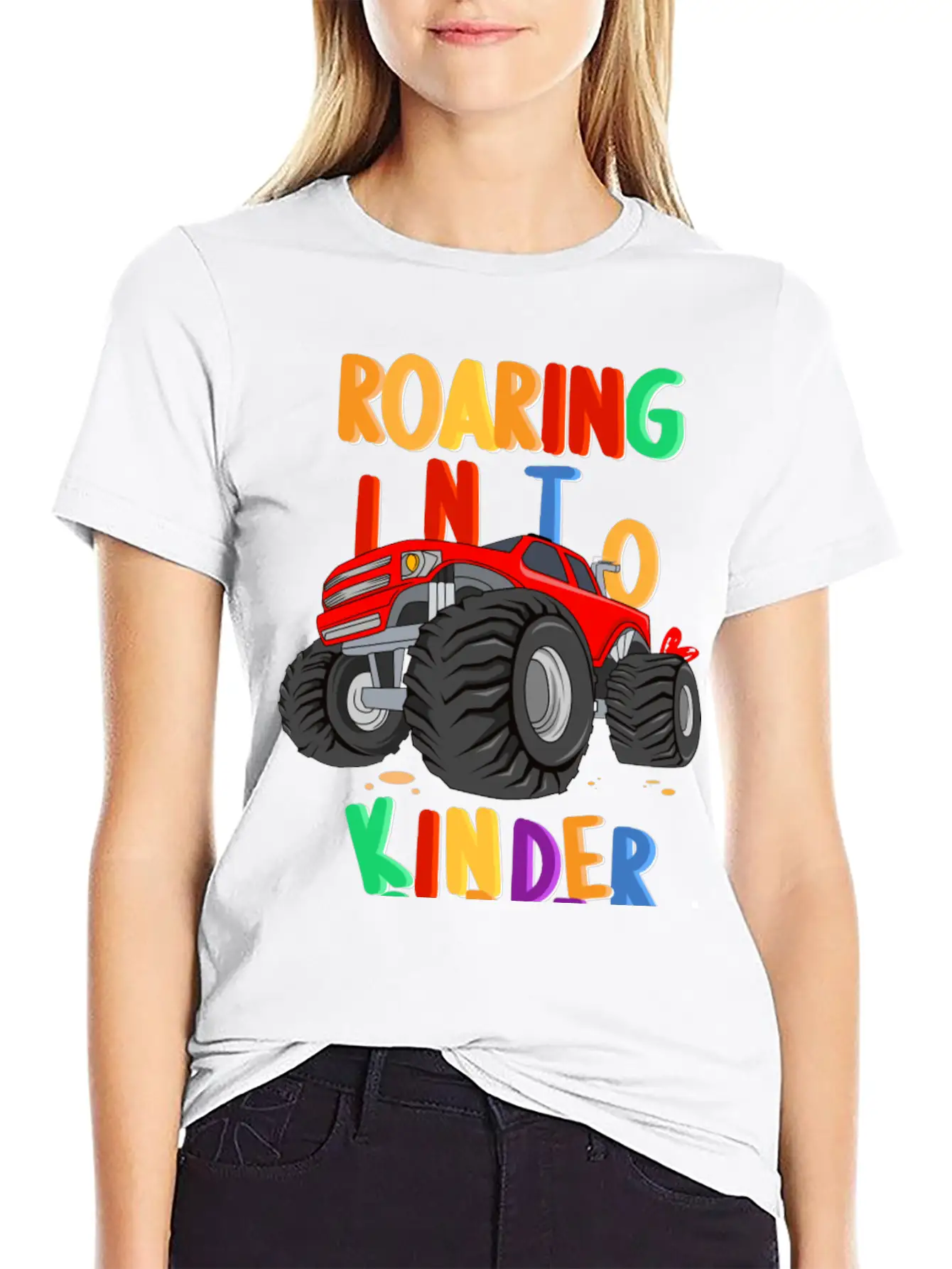 Roaring Into Kindergarten Monster Truck Back To Modern Fit Casual T-Shirt – Clean And Versatile Design