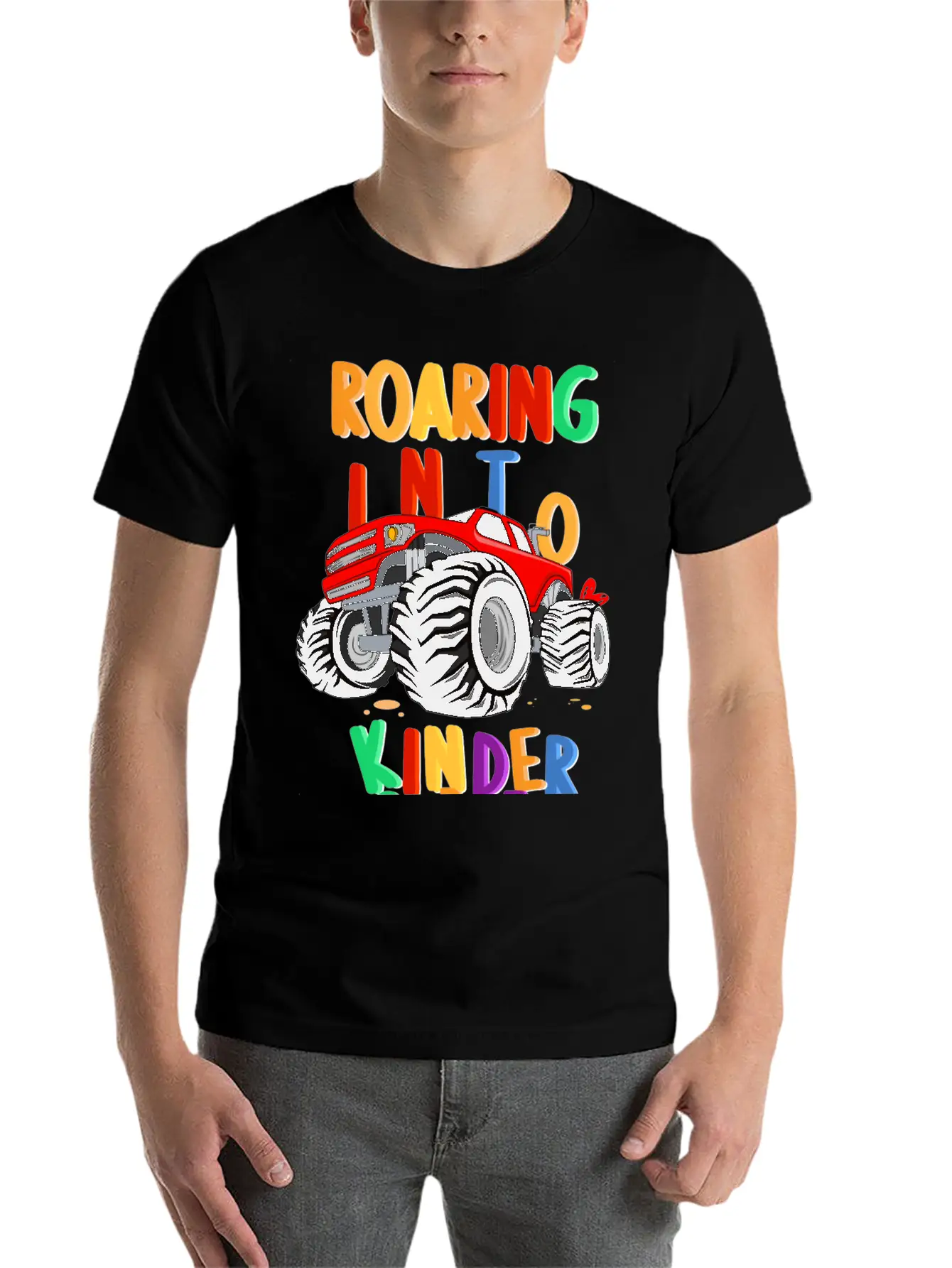 Roaring Into Kindergarten Monster Truck Back To Modern Fit Casual T-Shirt – Clean And Versatile Design