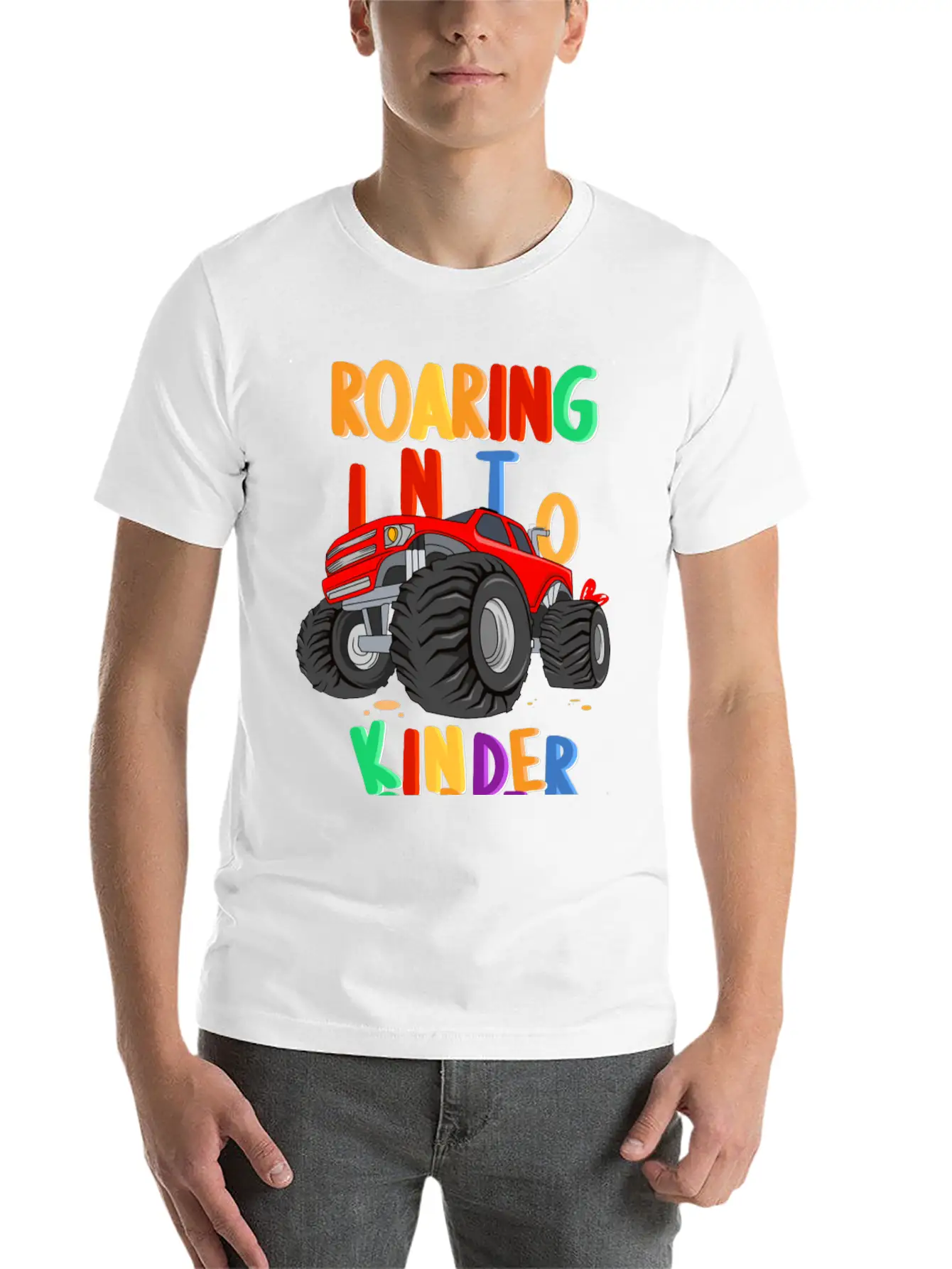 Roaring Into Kindergarten Monster Truck Back To Modern Fit Casual T-Shirt – Clean And Versatile Design