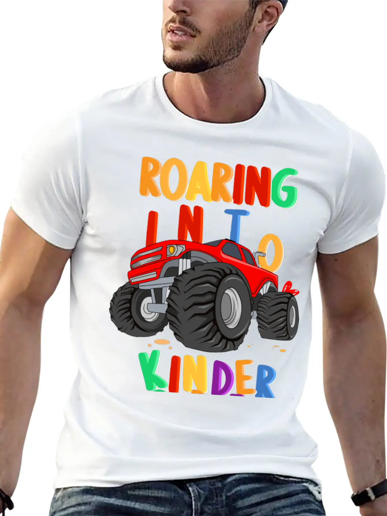 Roaring Into Kindergarten Monster Truck Back To Modern Fit Casual T-Shirt – Clean And Versatile Design
