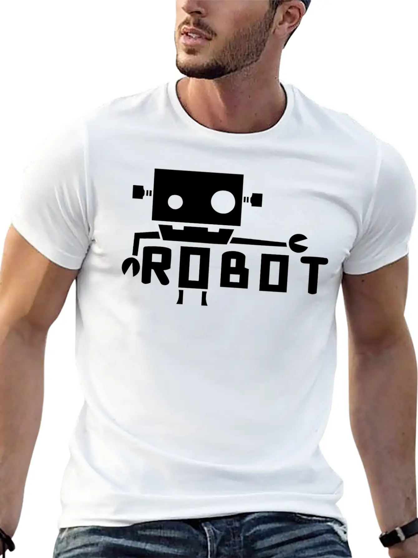 Robot Cutting Lightweight Cotton T-Shirt – Daily Comfort Graphic Shirt