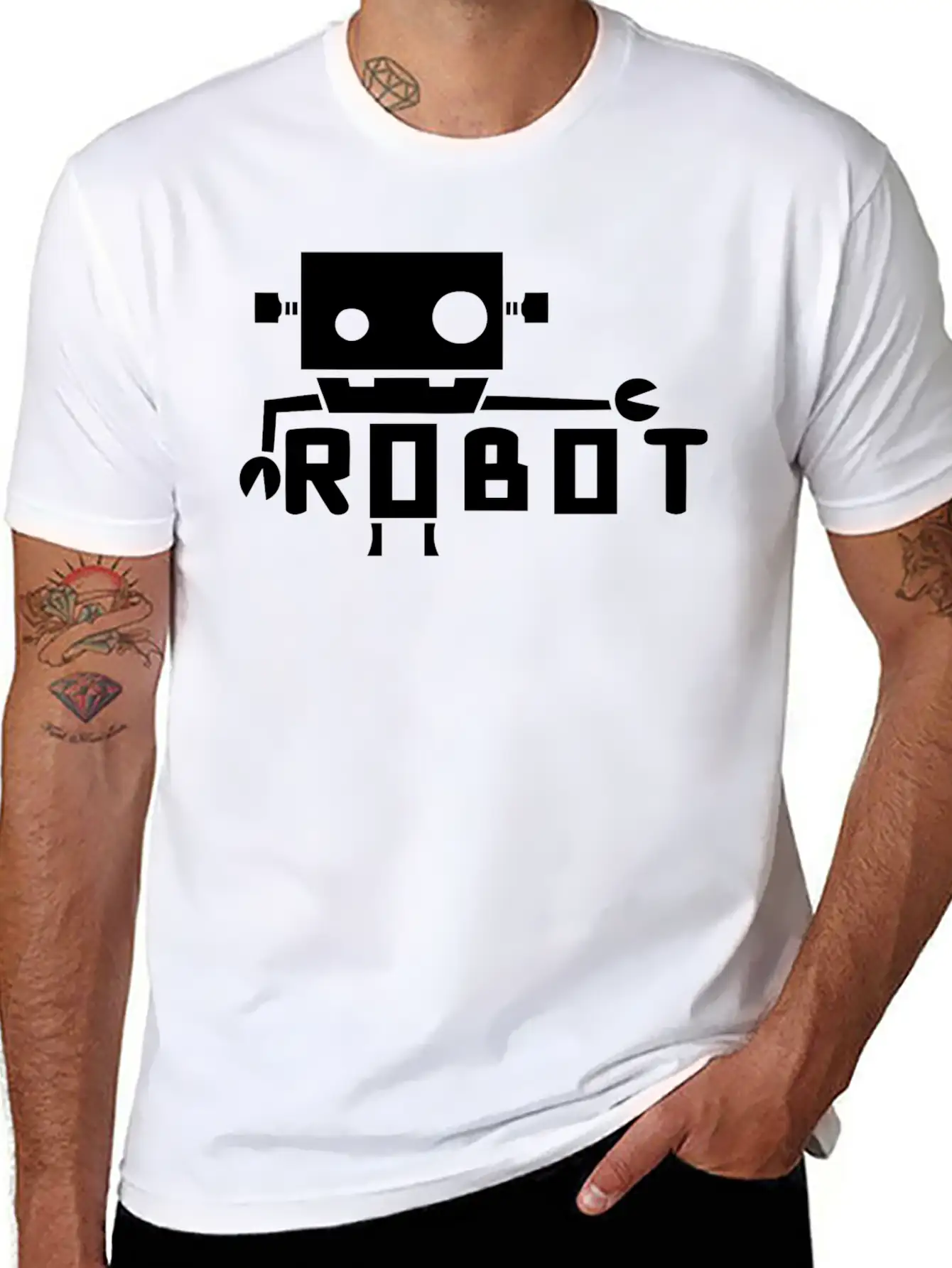 Robot Cutting Lightweight Cotton T-Shirt – Daily Comfort Graphic Shirt