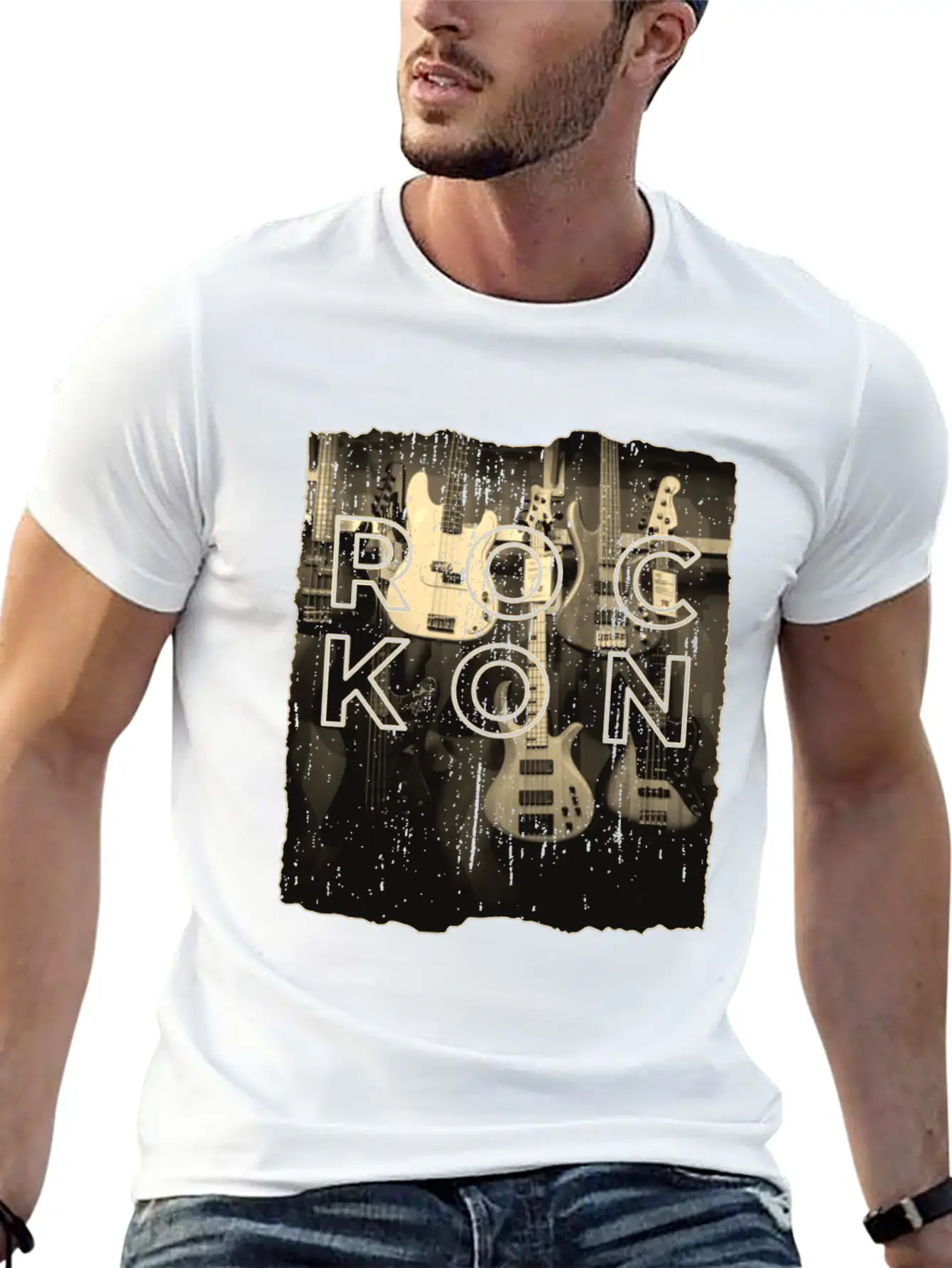 Rock On Bass Guitar Antique Music Store Design Unisex Casual T-Shirt – Clean Design For Daily Comfort