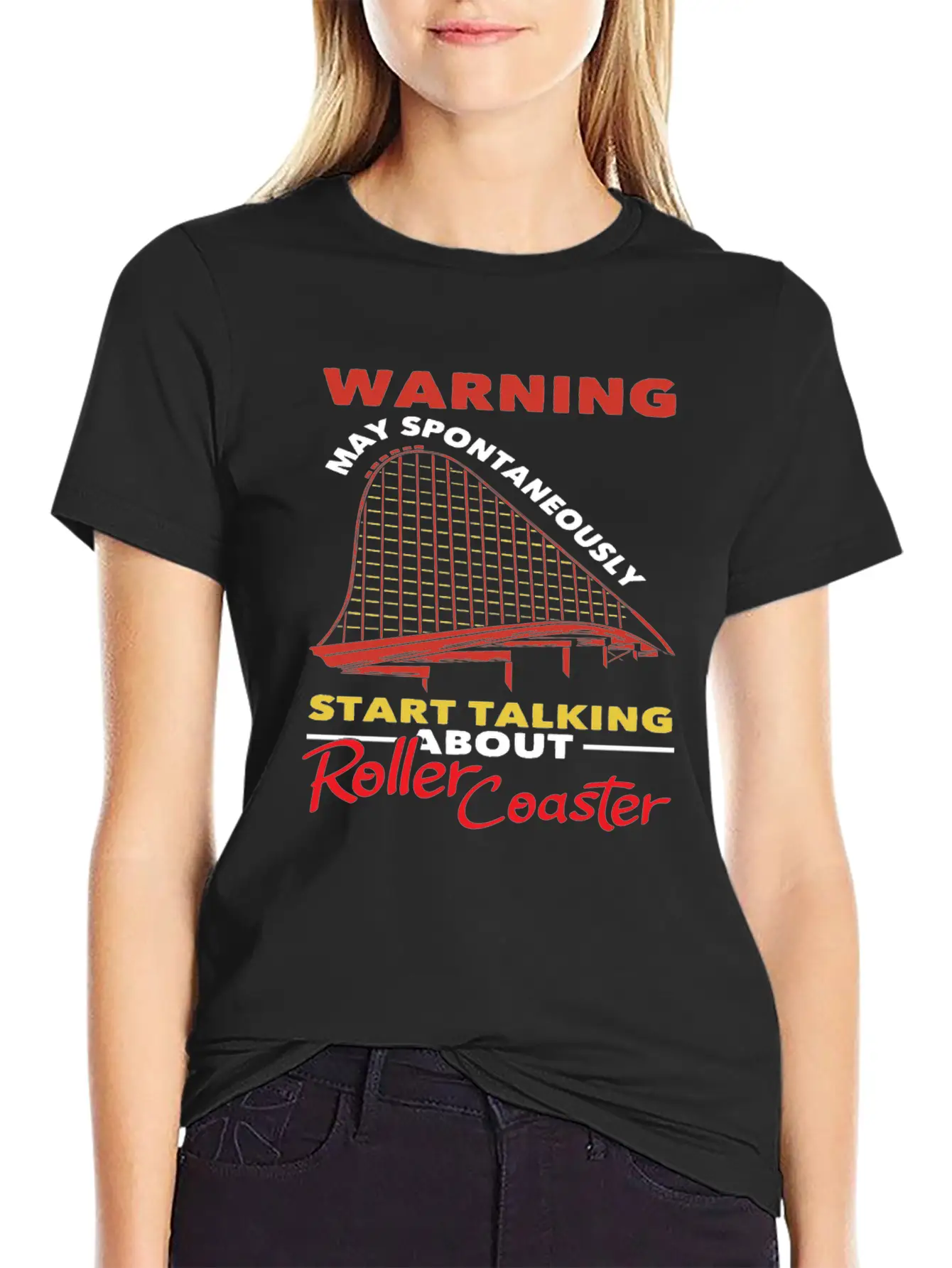 Roller Coaster Warning May Spontaneously Start Relaxed Everyday Tee – Lightweight And Durable Cotton