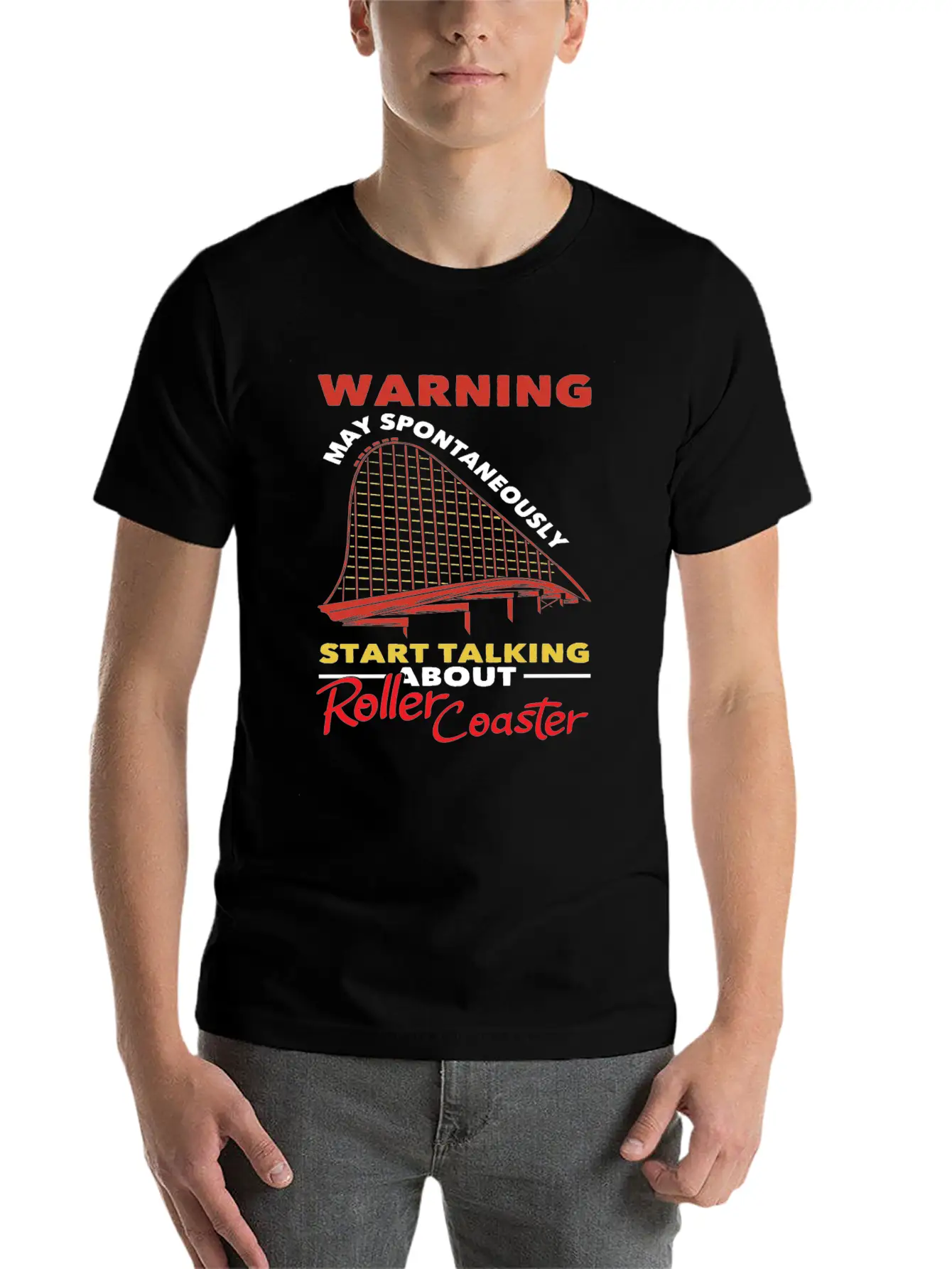 Roller Coaster Warning May Spontaneously Start Relaxed Everyday Tee – Lightweight And Durable Cotton