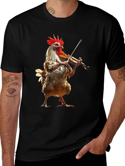 Rooster Violin Lightweight Cotton T-Shirt – Daily Comfort Graphic Shirt