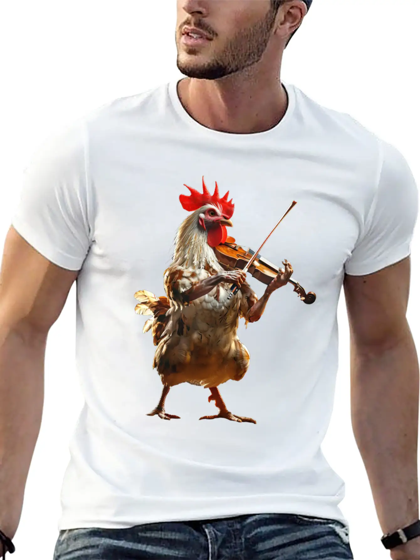 Rooster Violin Lightweight Cotton T-Shirt – Daily Comfort Graphic Shirt