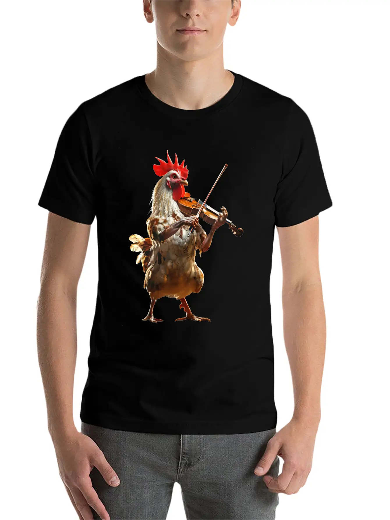 Rooster Violin Lightweight Cotton T-Shirt – Daily Comfort Graphic Shirt