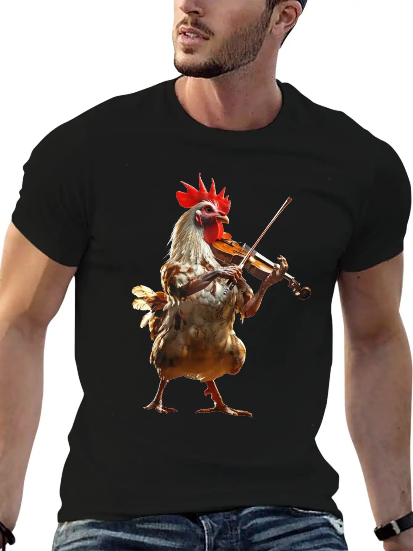 Rooster Violin Lightweight Cotton T-Shirt – Daily Comfort Graphic Shirt