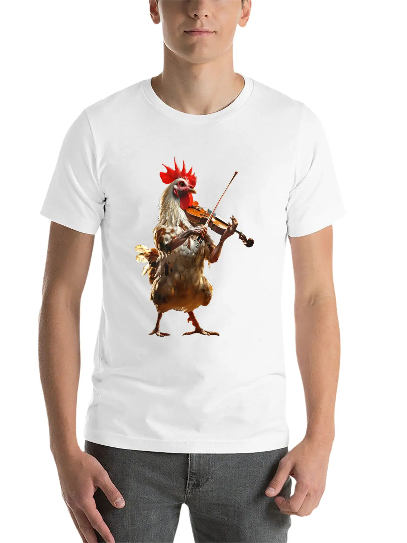 Rooster Violin Lightweight Cotton T-Shirt – Daily Comfort Graphic Shirt