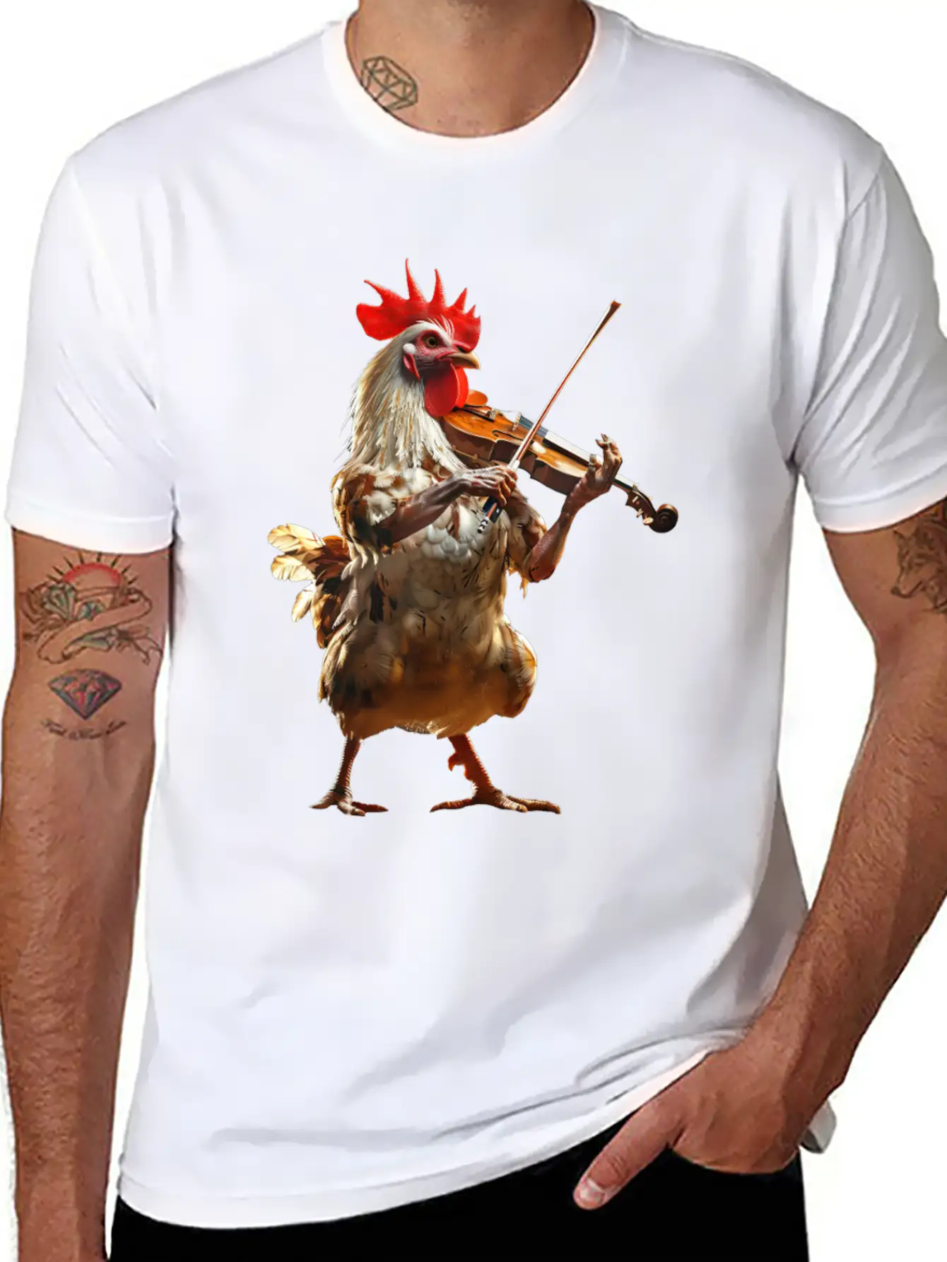 Rooster Violin Lightweight Cotton T-Shirt – Daily Comfort Graphic Shirt