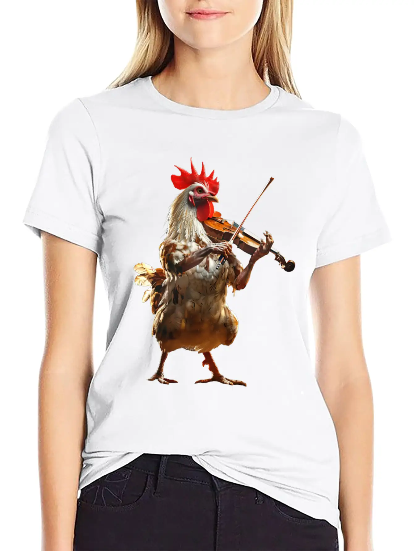 Rooster Violin Lightweight Cotton T-Shirt – Daily Comfort Graphic Shirt