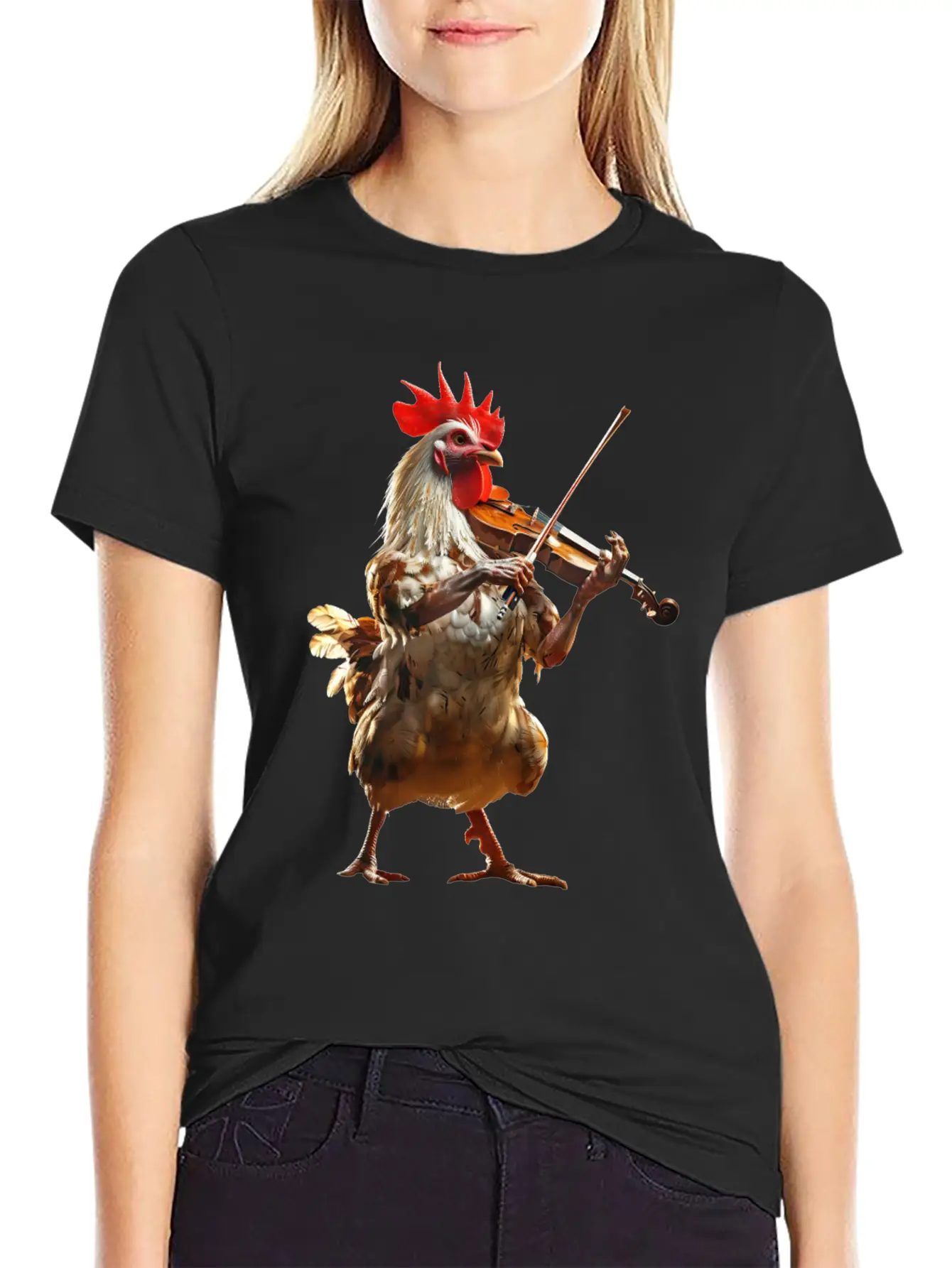 Rooster Violin Lightweight Cotton T-Shirt – Daily Comfort Graphic Shirt