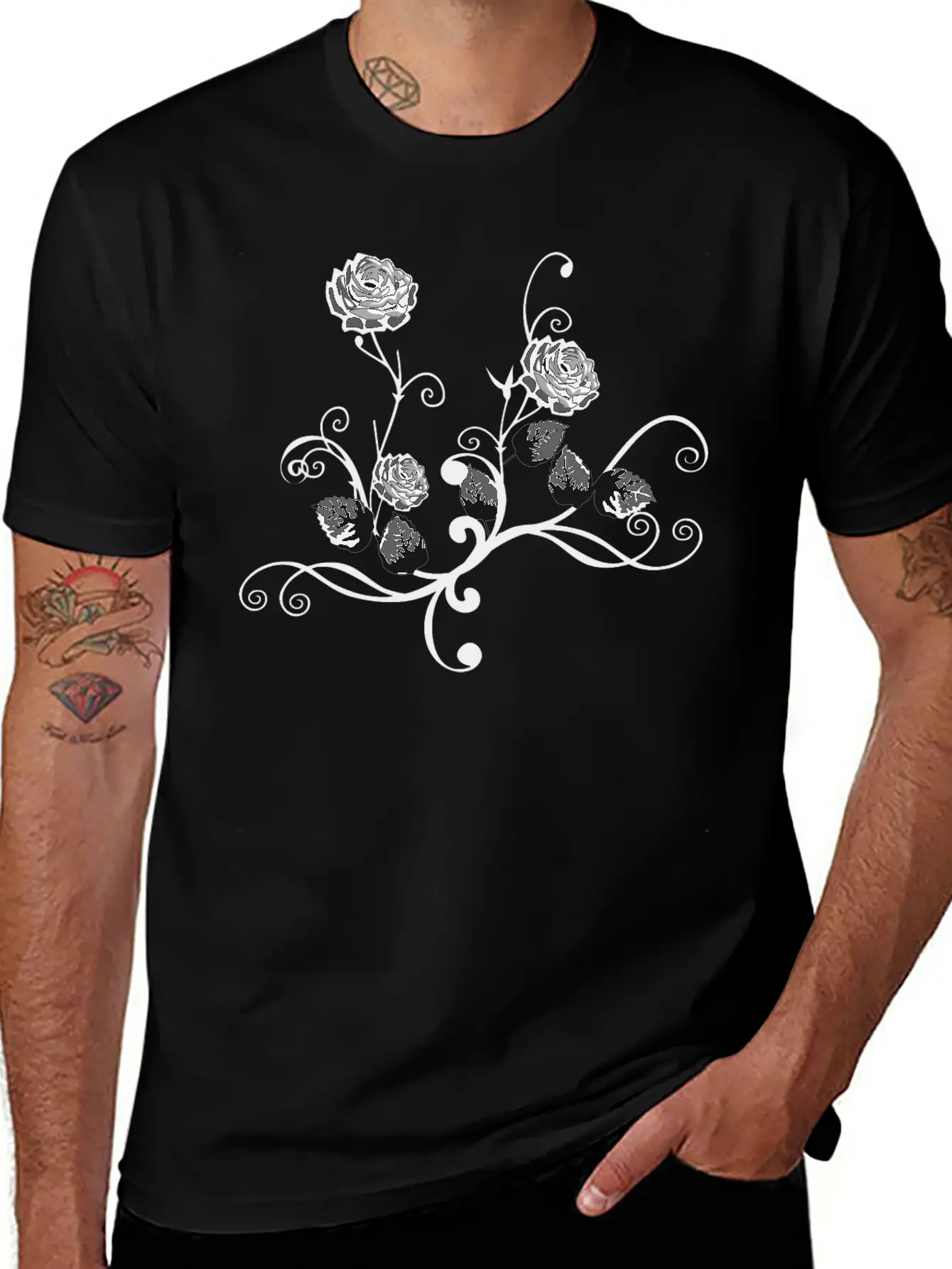 Rose Floral Flourish 6 Modern Fit Casual T-Shirt – Clean And Versatile Design