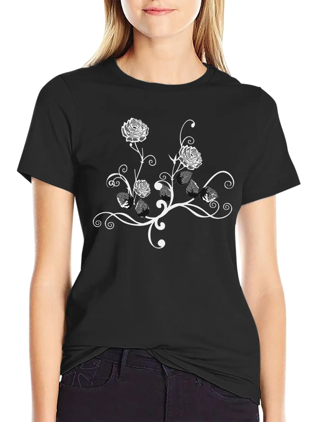 Rose Floral Flourish 6 Modern Fit Casual T-Shirt – Clean And Versatile Design