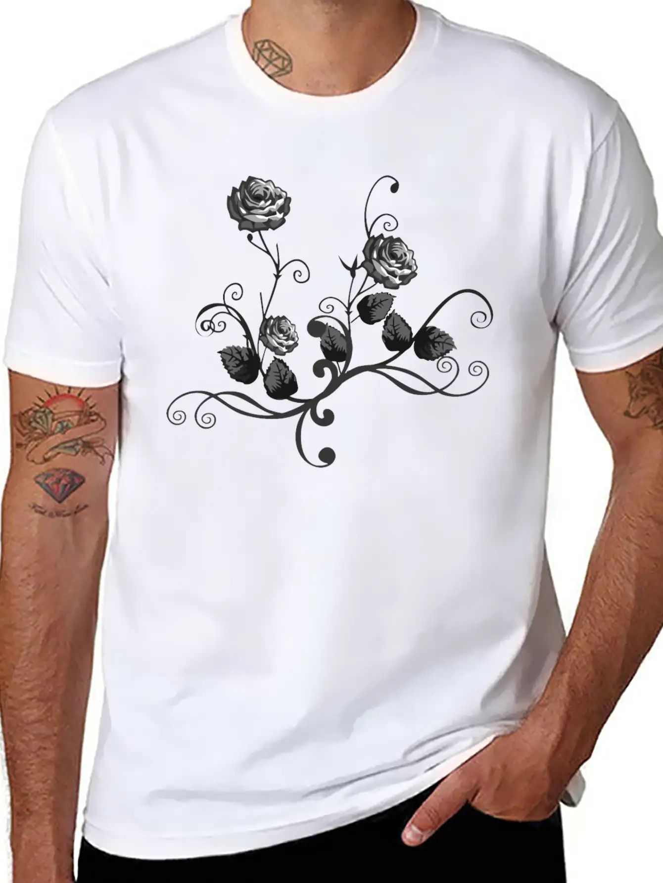 Rose Floral Flourish 6 Modern Fit Casual T-Shirt – Clean And Versatile Design