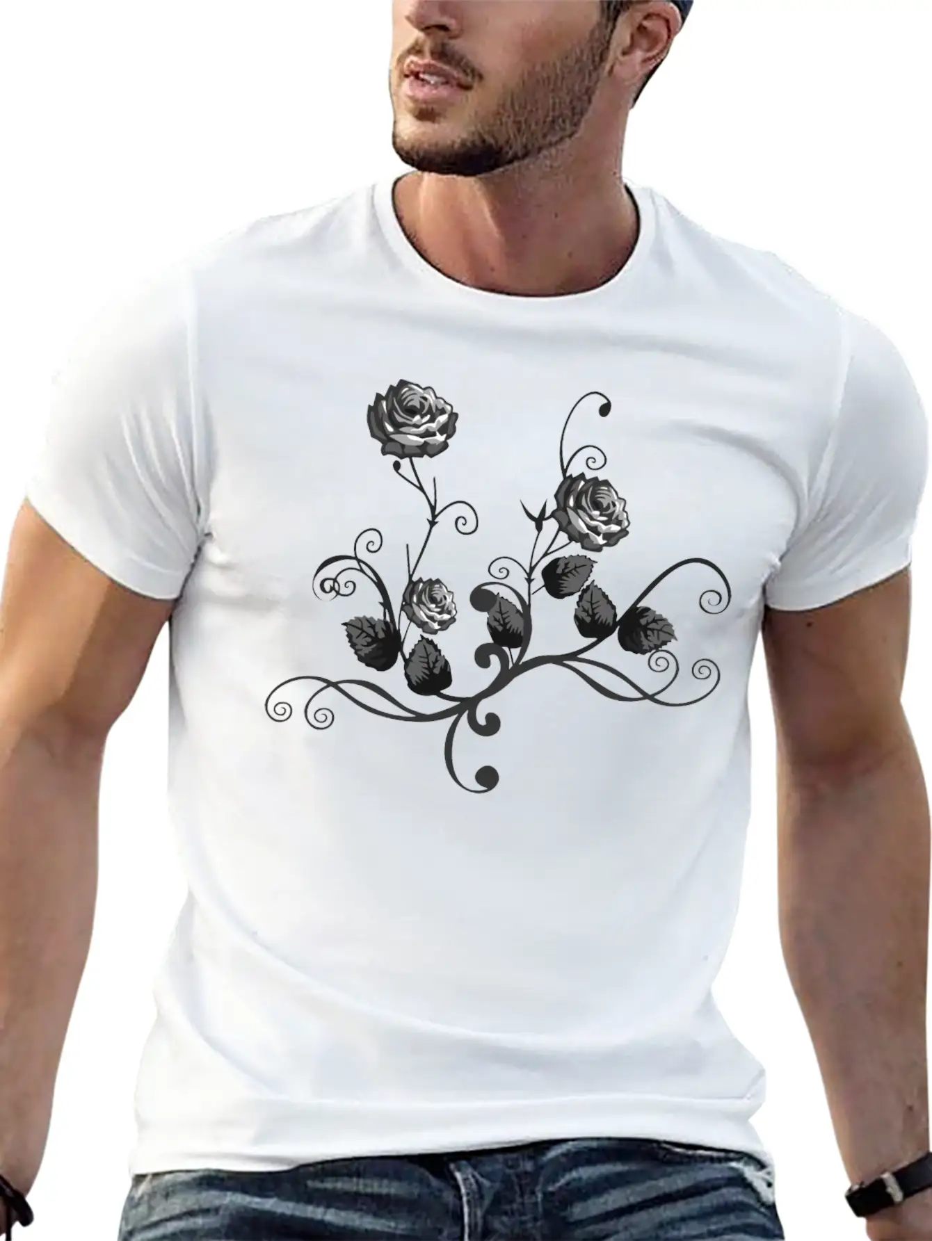 Rose Floral Flourish 6 Modern Fit Casual T-Shirt – Clean And Versatile Design