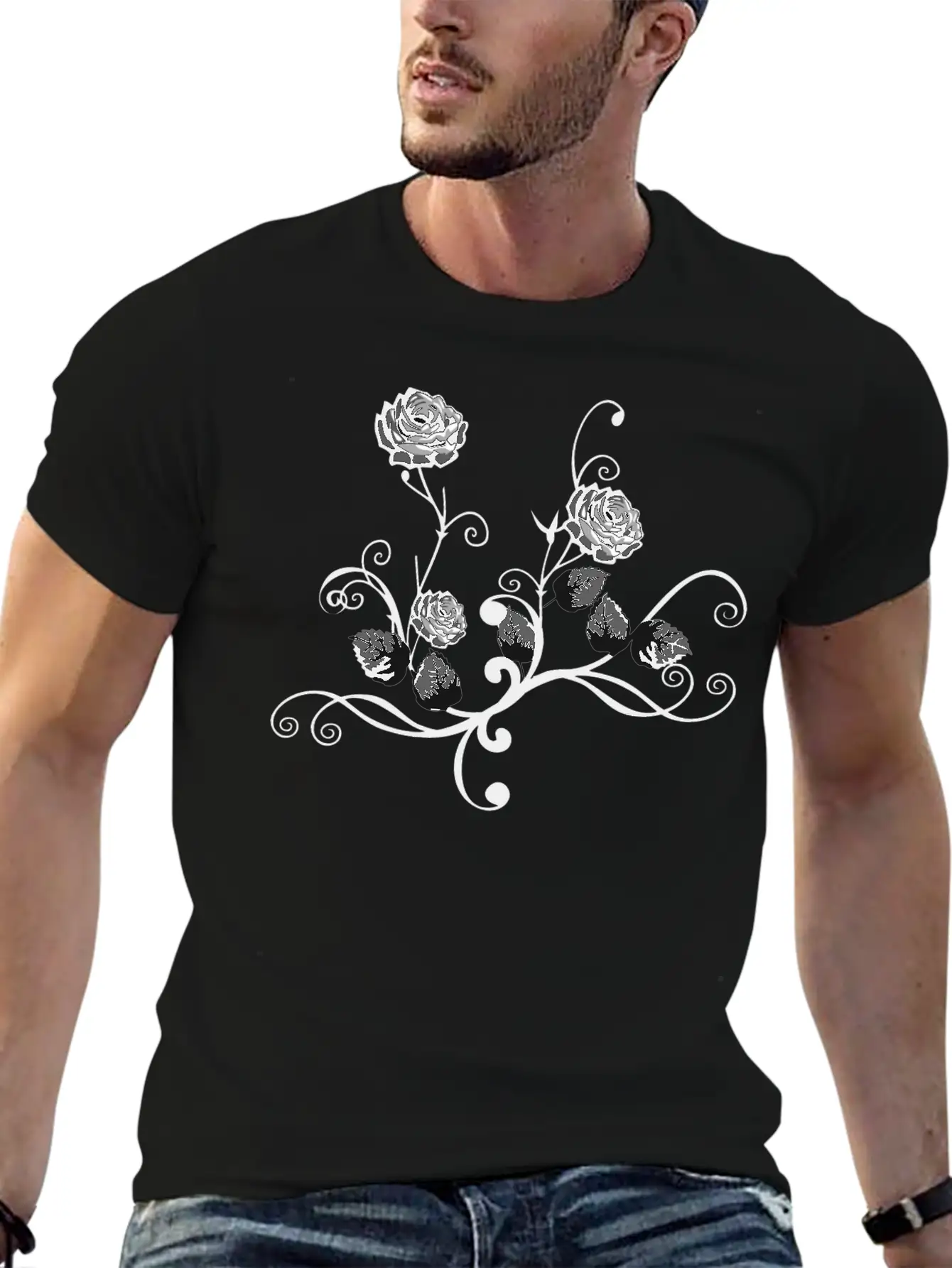Rose Floral Flourish 6 Modern Fit Casual T-Shirt – Clean And Versatile Design