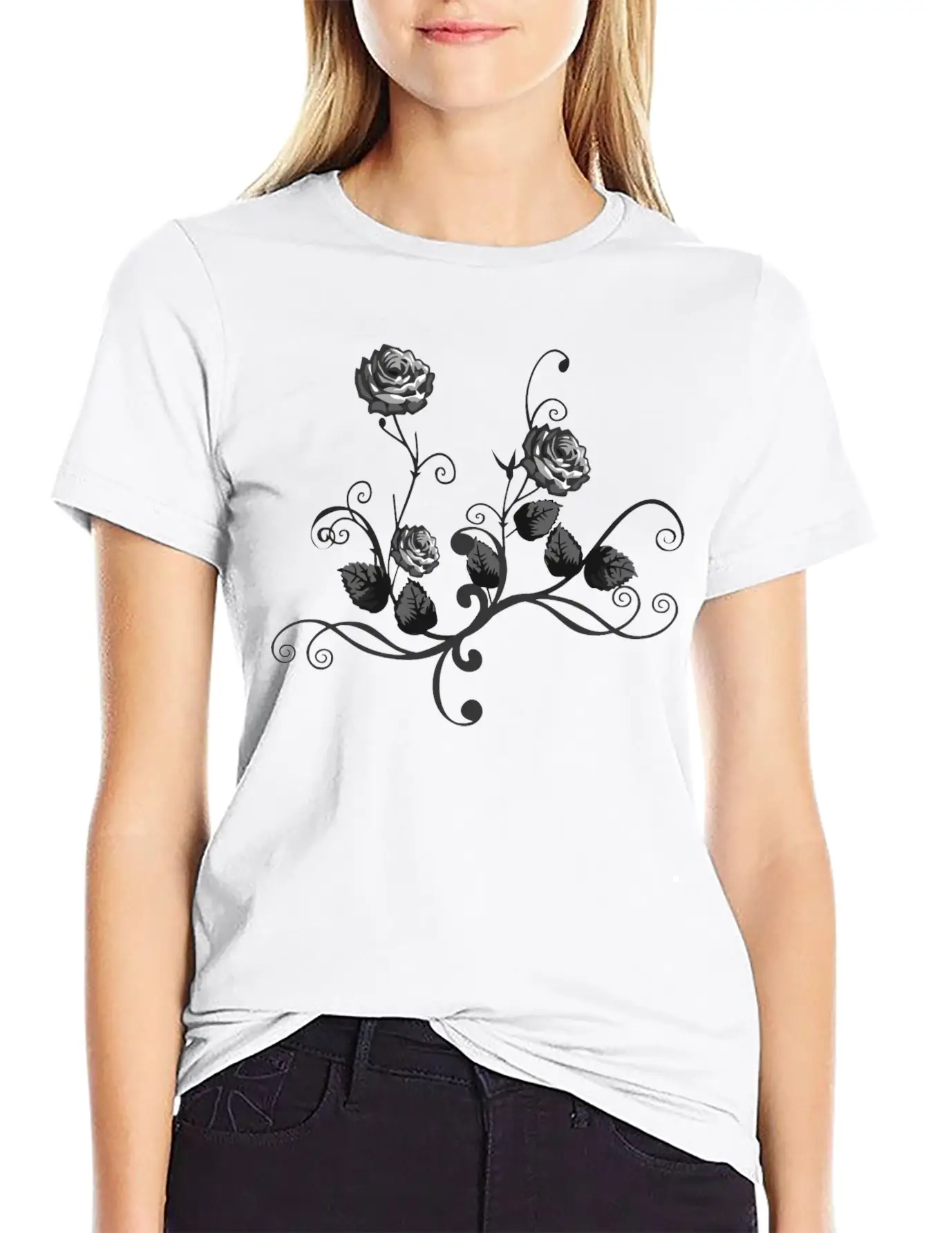 Rose Floral Flourish 6 Modern Fit Casual T-Shirt – Clean And Versatile Design
