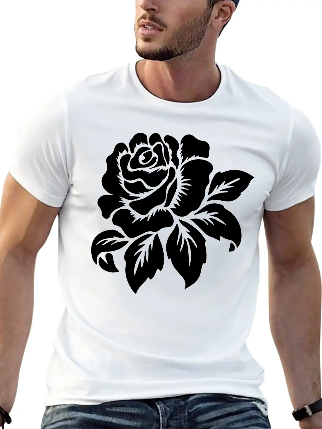 Rose Motif Modern Fit Casual T-Shirt – Clean And Versatile Design