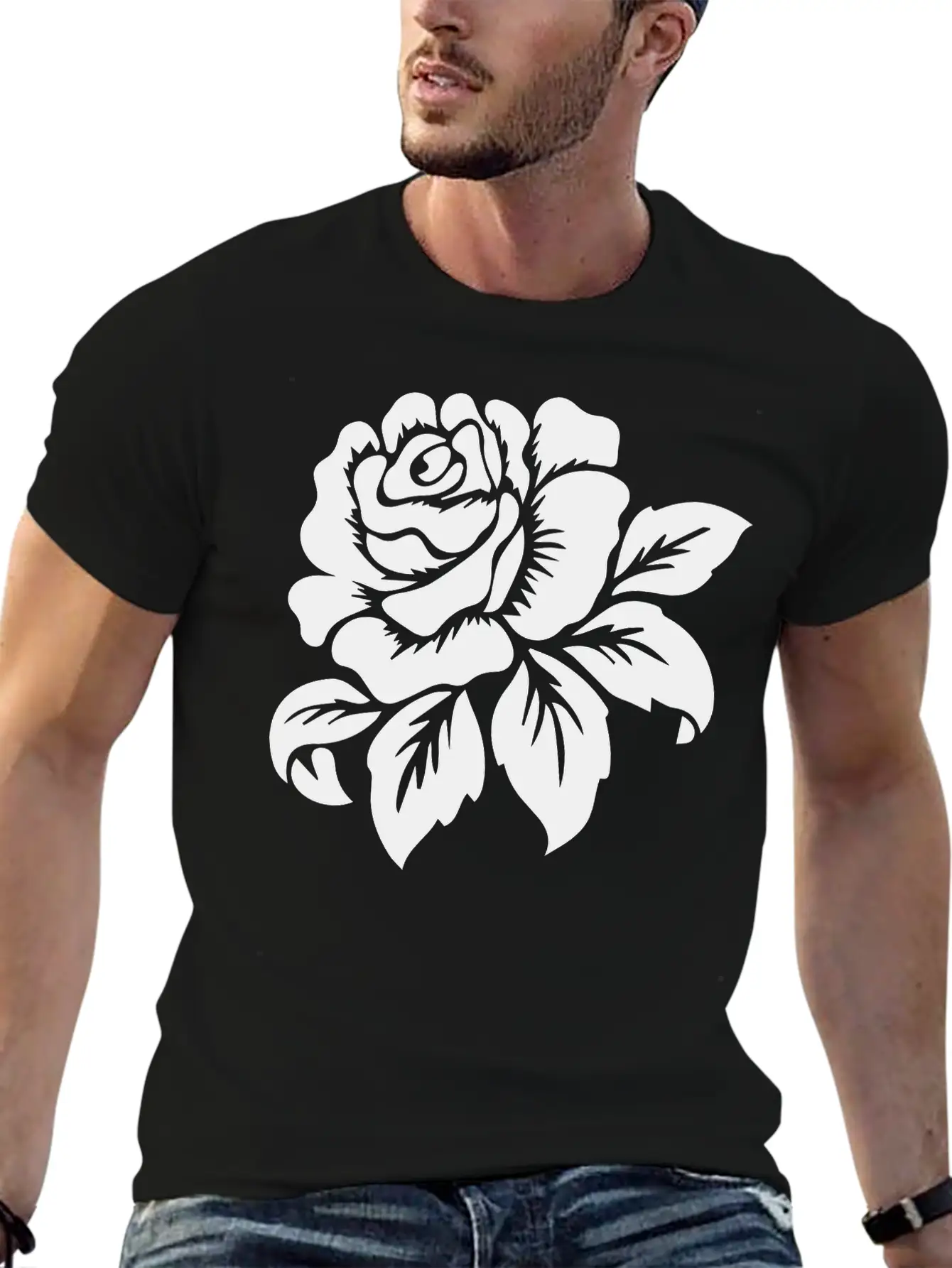 Rose Motif Modern Fit Casual T-Shirt – Clean And Versatile Design