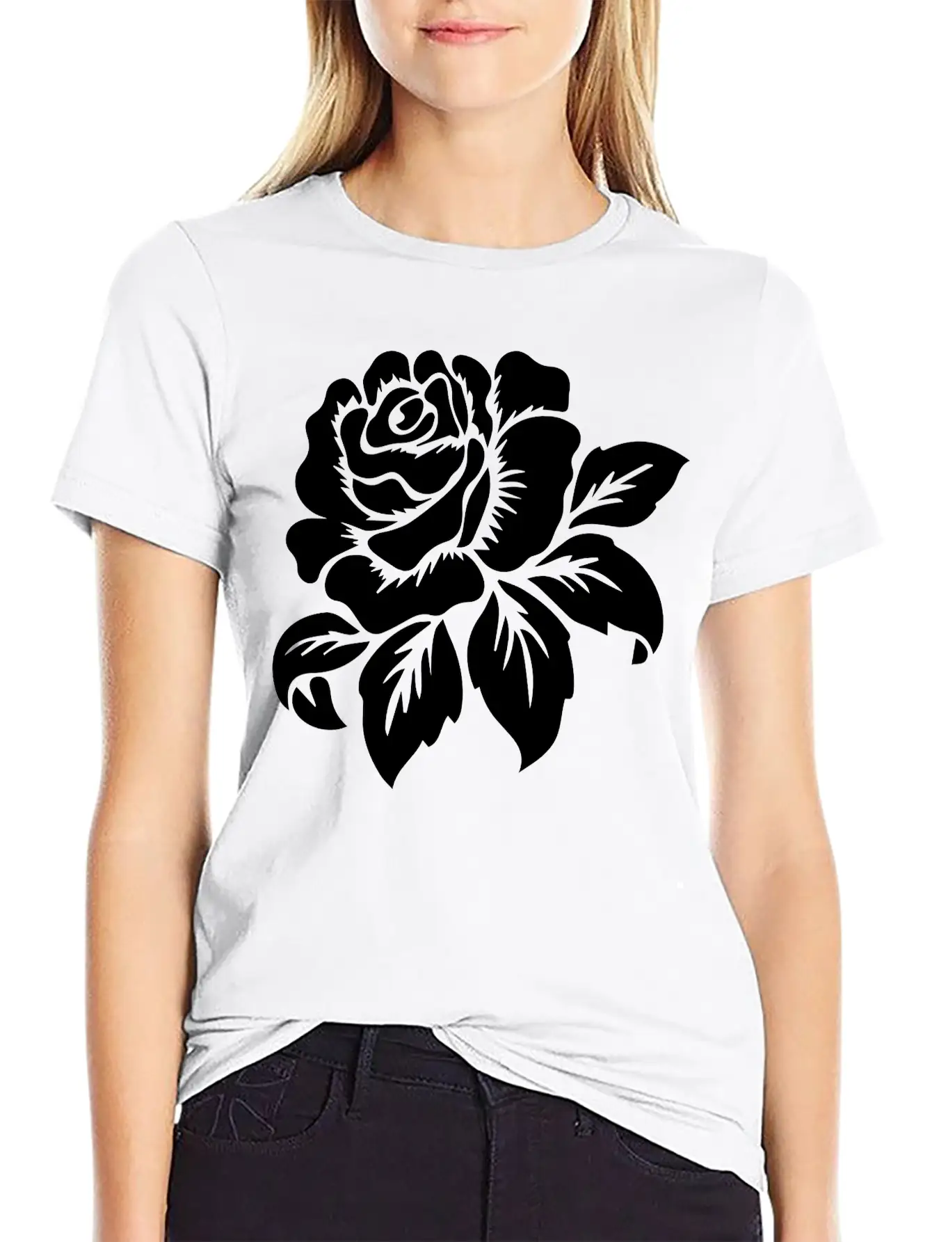 Rose Motif Modern Fit Casual T-Shirt – Clean And Versatile Design