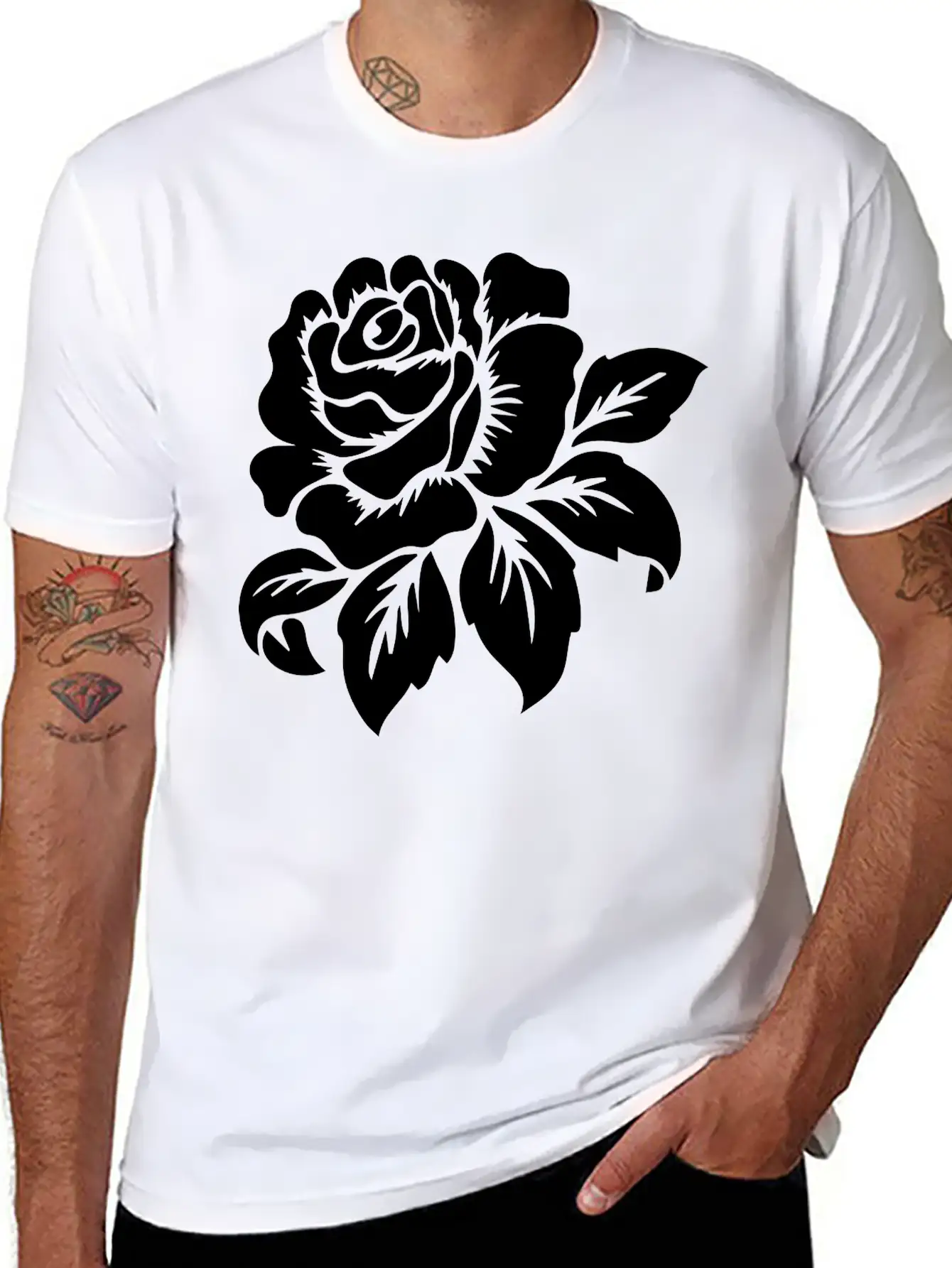 Rose Motif Modern Fit Casual T-Shirt – Clean And Versatile Design