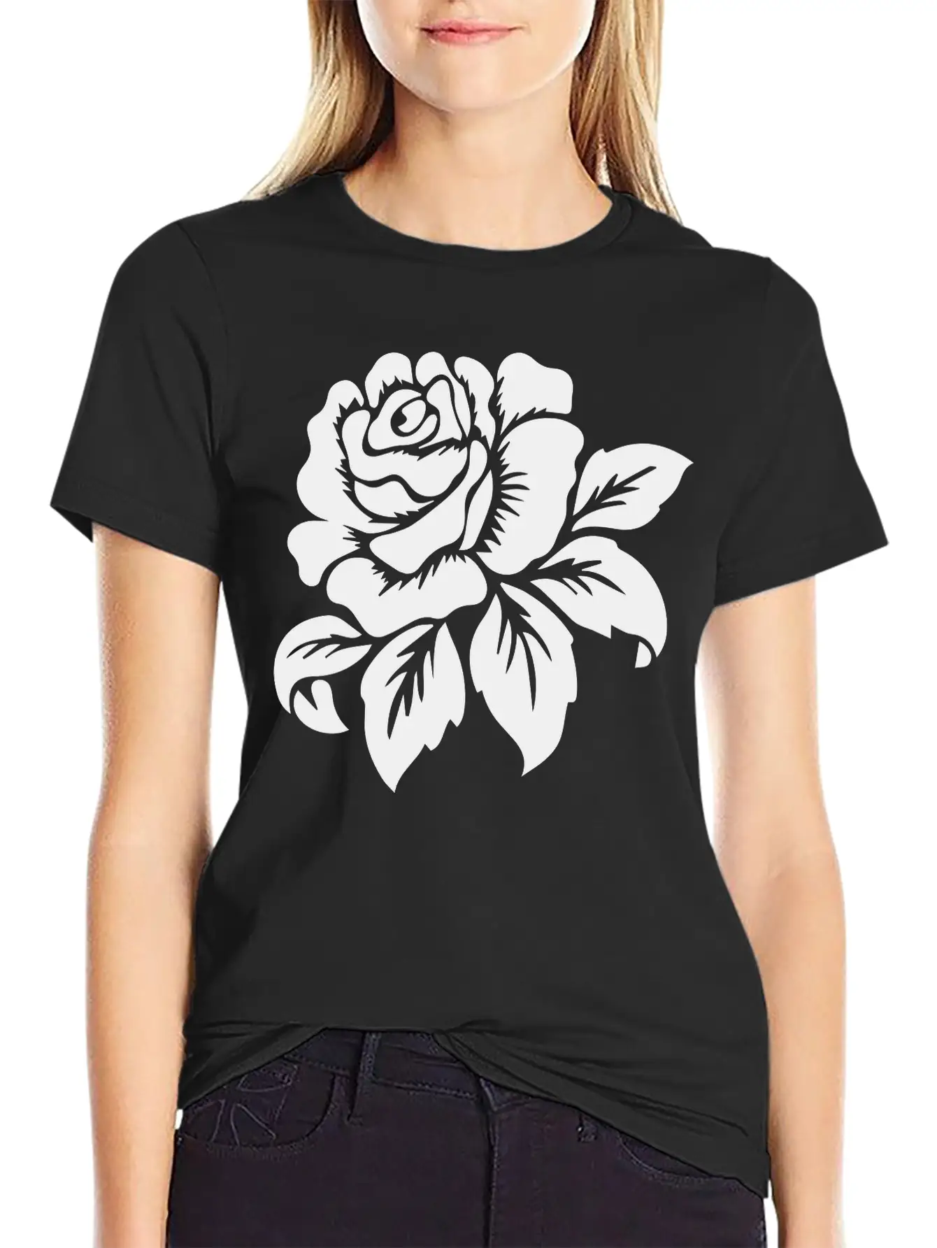 Rose Motif Modern Fit Casual T-Shirt – Clean And Versatile Design