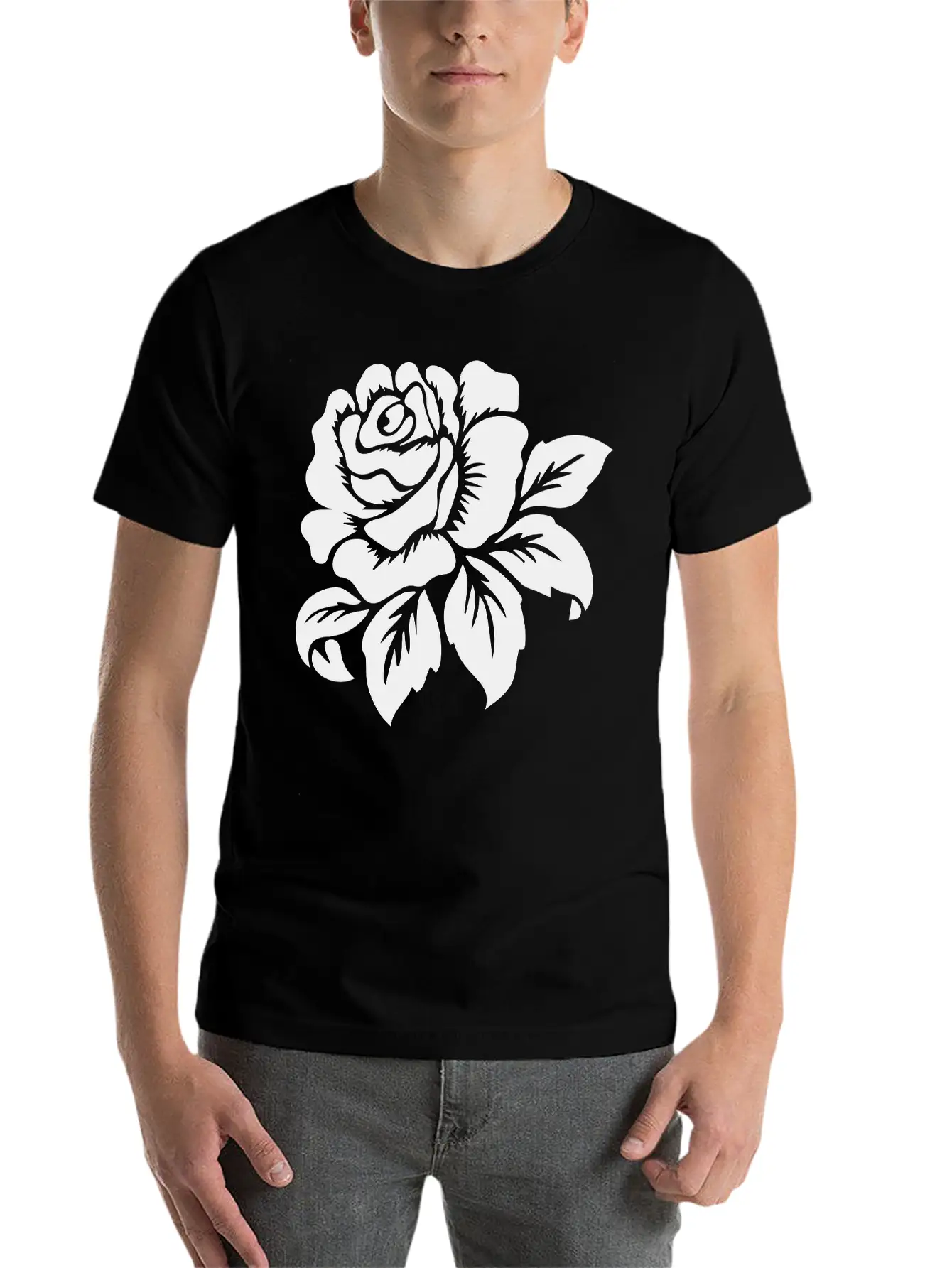 Rose Motif Modern Fit Casual T-Shirt – Clean And Versatile Design