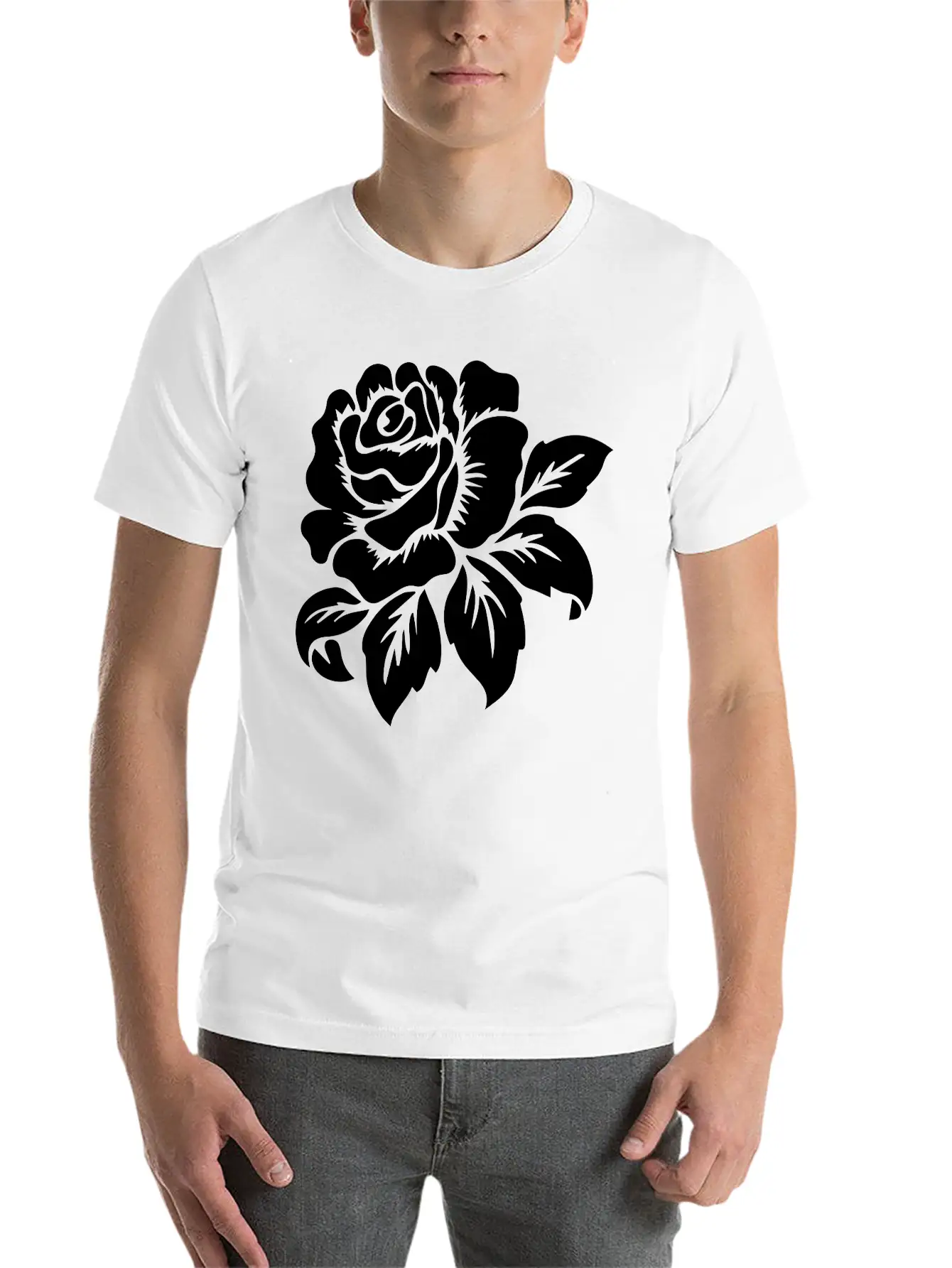 Rose Motif Modern Fit Casual T-Shirt – Clean And Versatile Design