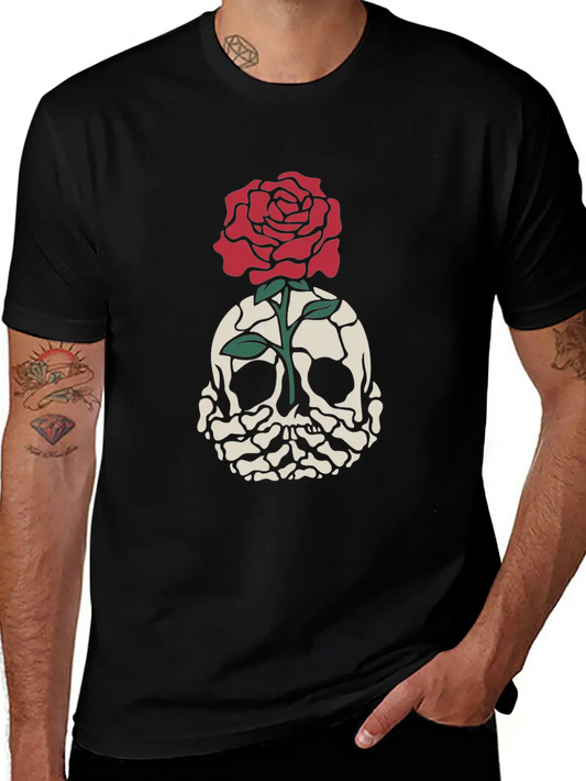 Rose Skull Classic Fit Graphic Tee For Daily Comfort – Unisex Cotton Shirt